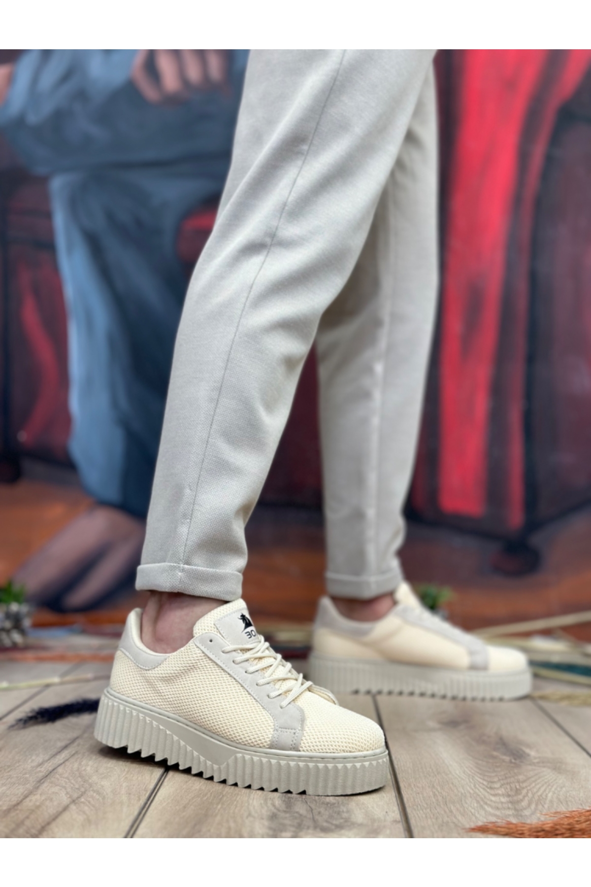 Bağcıklı Triko Erkek Ayakkabı KREM (KREM TABAN) - Görsel 4