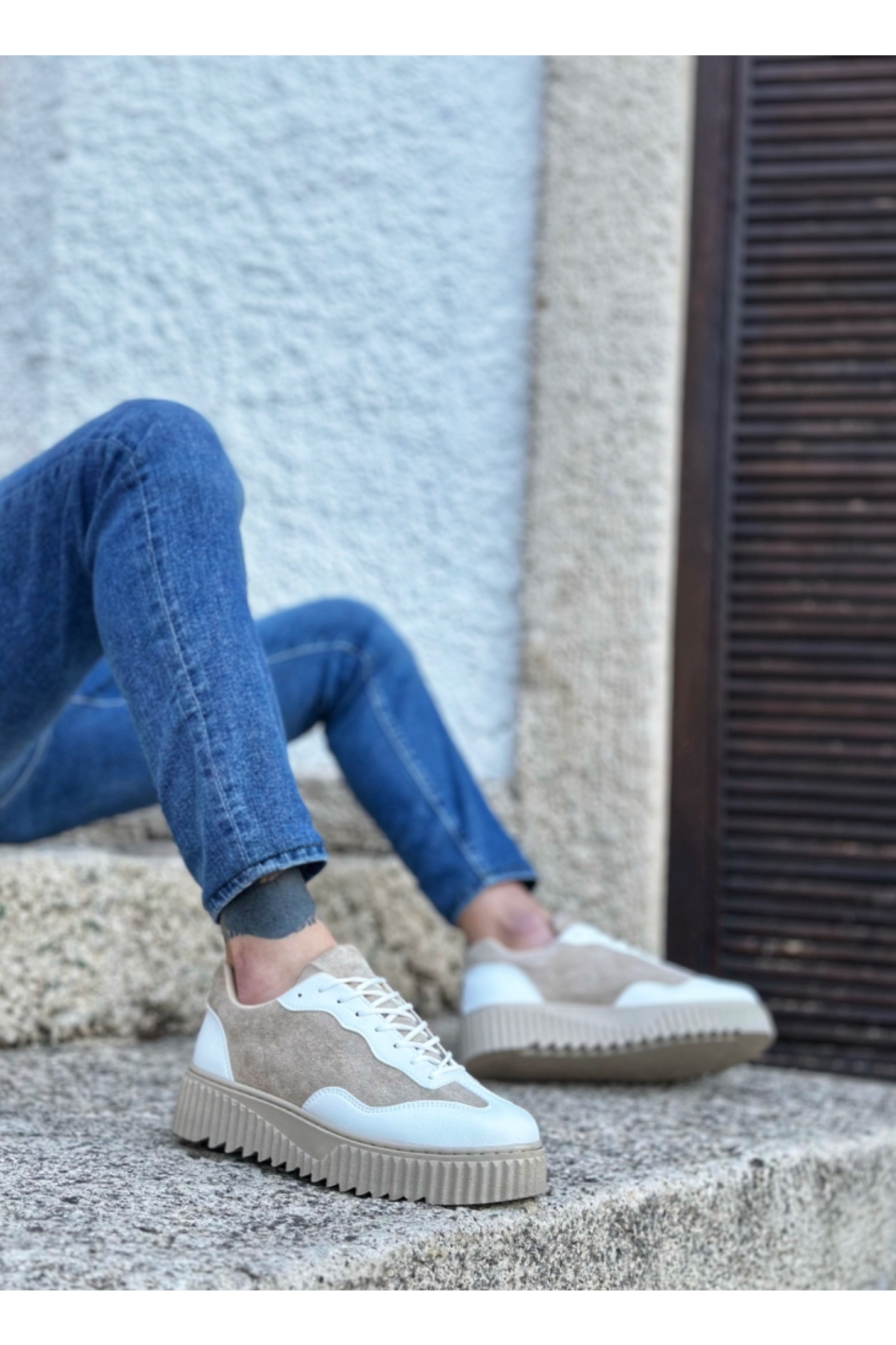 Bağcıklı Erkek Günlük Ayakkabı KREM SÜET (KREM TABAN) - Görsel 2