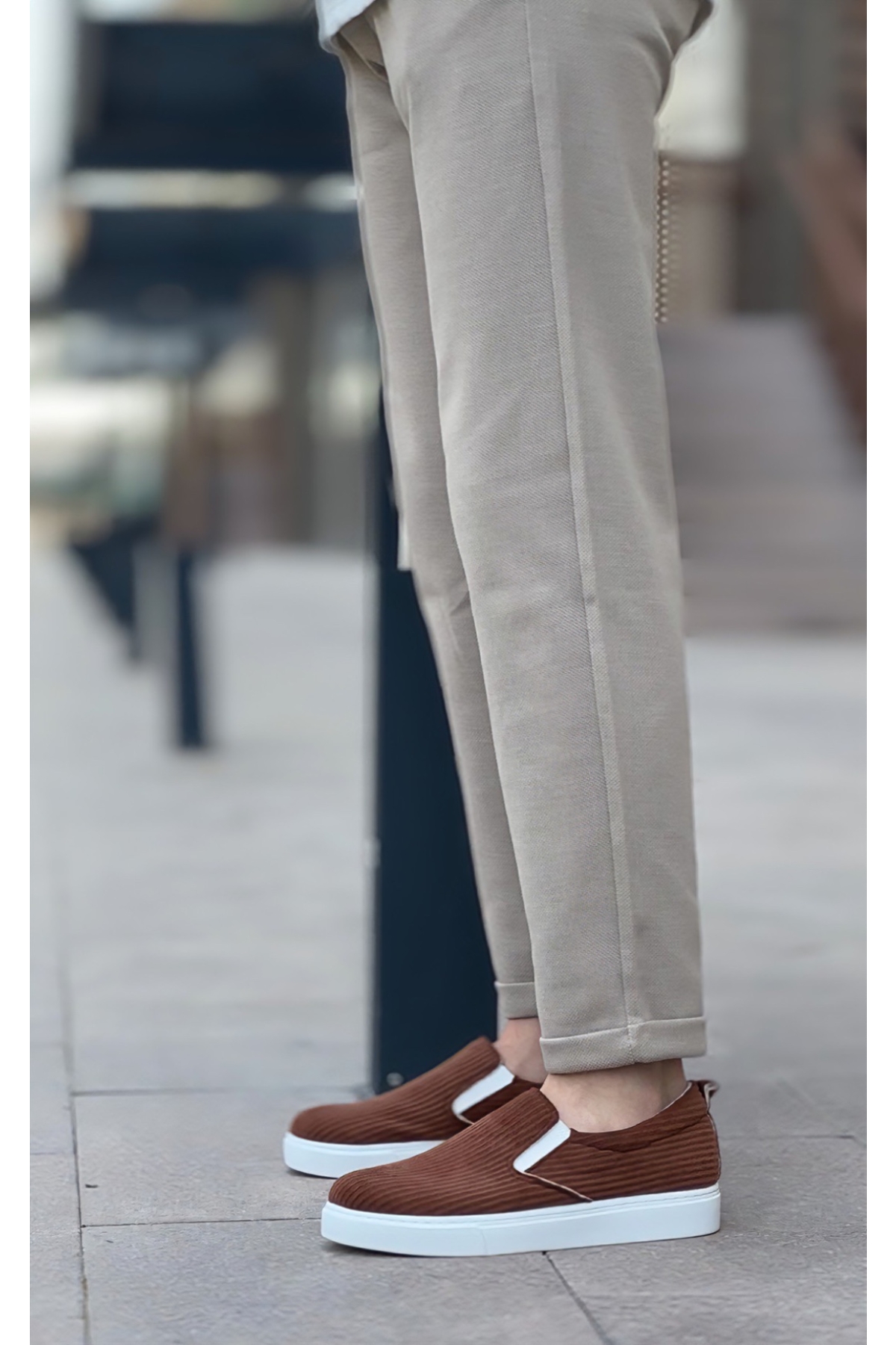 Bağcıksız Kadife Erkek Günlük Ayakkabı KAHVE (BEYAZ TABAN) - Görsel 5