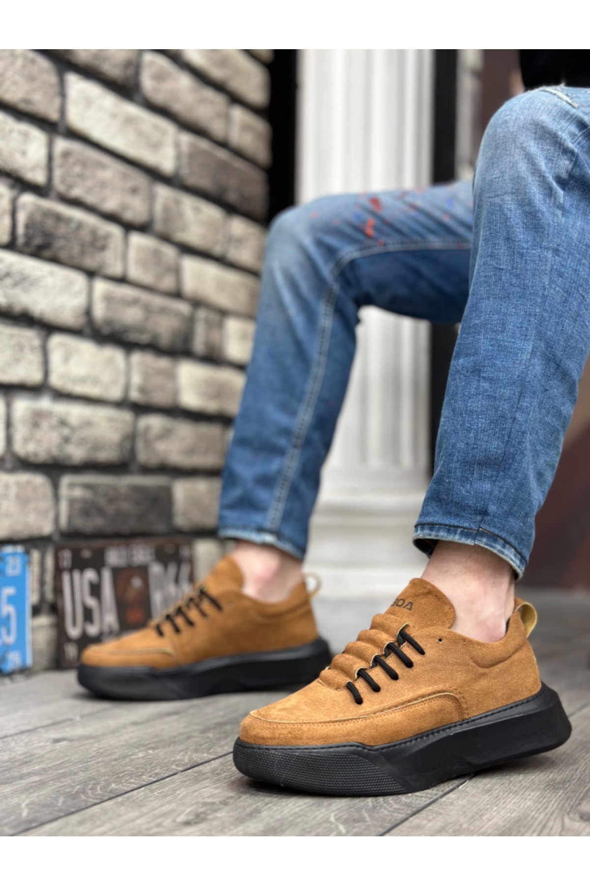 Bağcıklı Erkek Spor Ayakkabı TABA SÜET (SİYAH TABAN) - Görsel 3