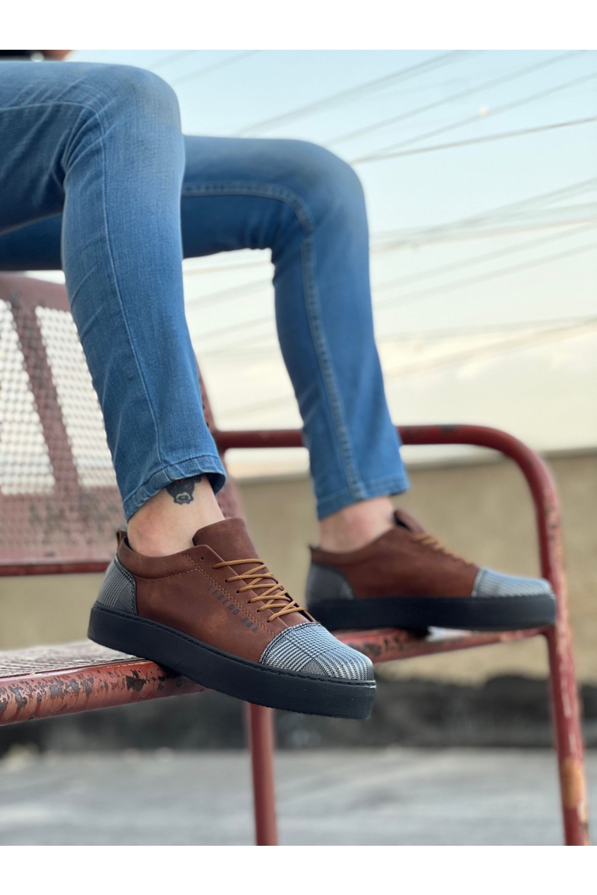 Bağcıklı Ekose Detaylı Erkek Spor Ayakkabı TABA SÜET (SİYAH TABAN) - Görsel 2