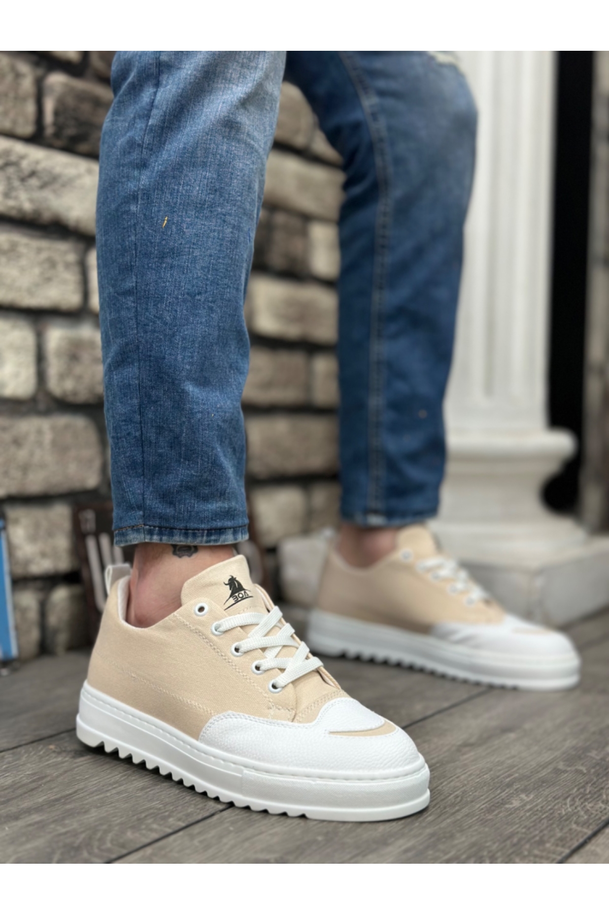 Bağcıklı Erkek Spor Ayakkabı KREM (BEYAZ TABAN) - Görsel 2