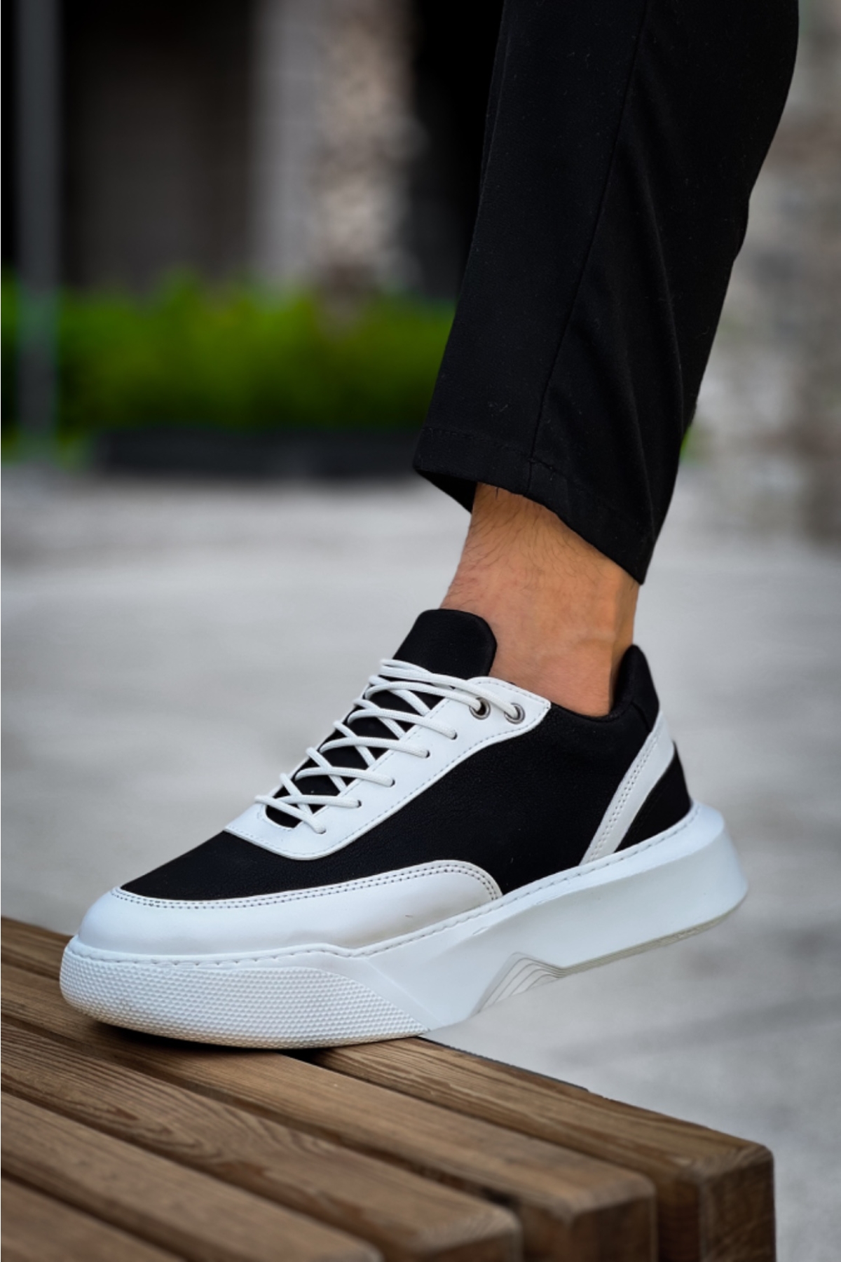 Bağcıklı Erkek Spor Ayakkabı SİYAH BEYAZ (BEYAZ TABAN) - Görsel 8