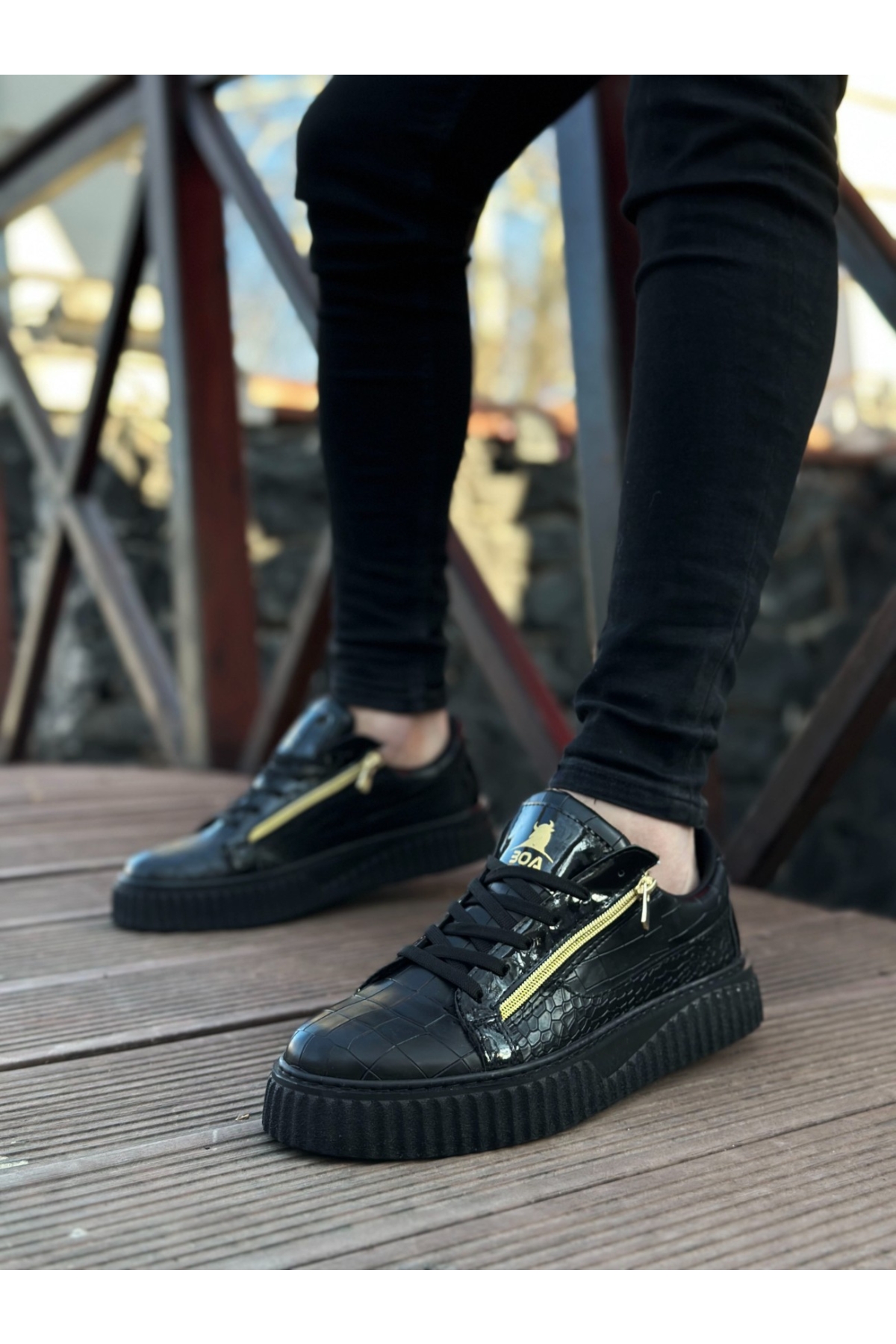 Bağcıklı Çift Fermuarlı Erkek Ayakkabı SİYAH (SİYAH TABAN) - Görsel 2