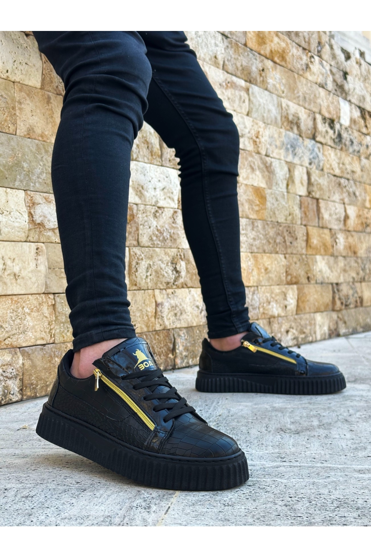 Bağcıklı Çift Fermuarlı Erkek Ayakkabı SİYAH (SİYAH TABAN) - Görsel 3