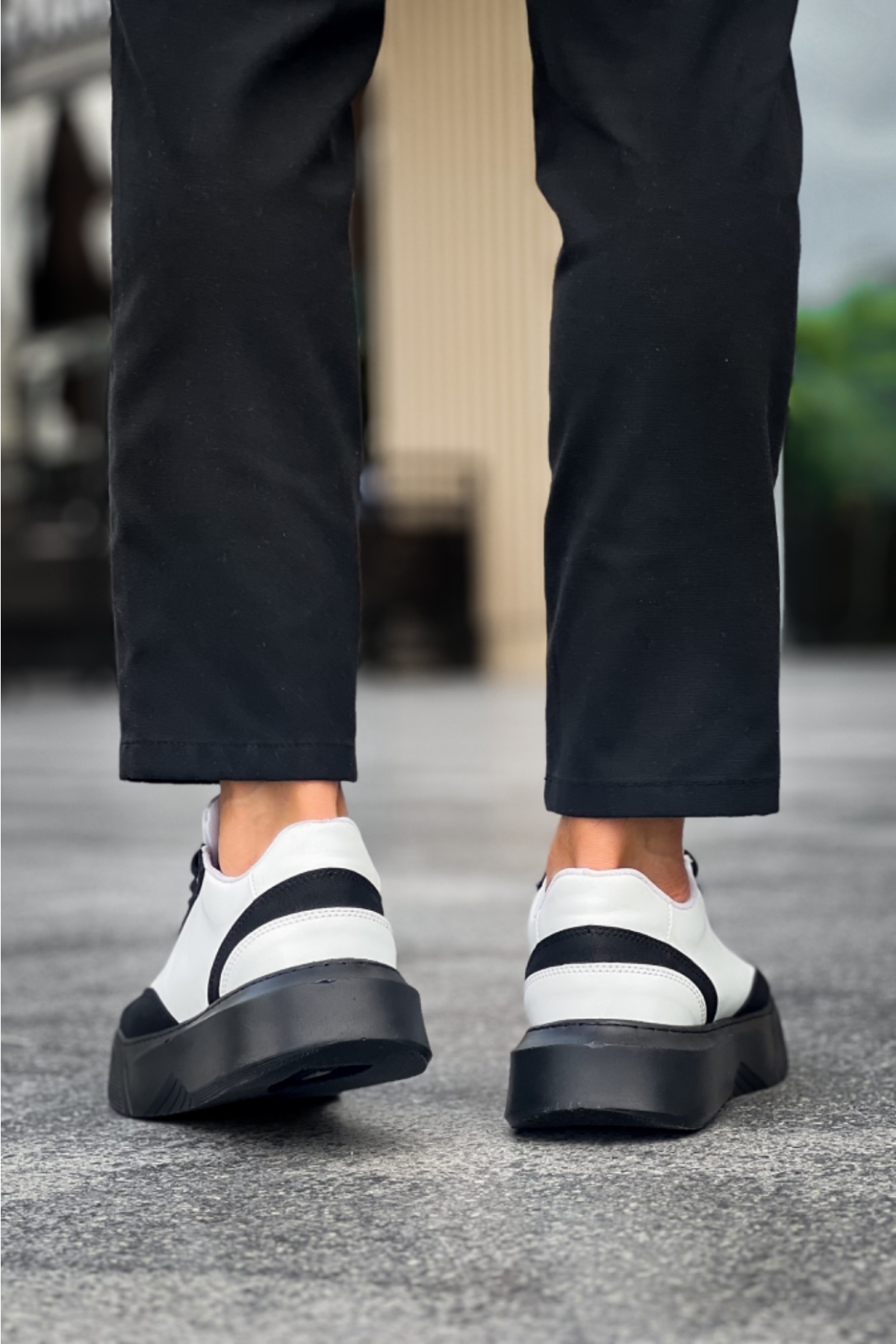 Bağcıklı Erkek Spor Ayakkabı BEYAZ SİYAH (SİYAH TABAN) - Görsel 7