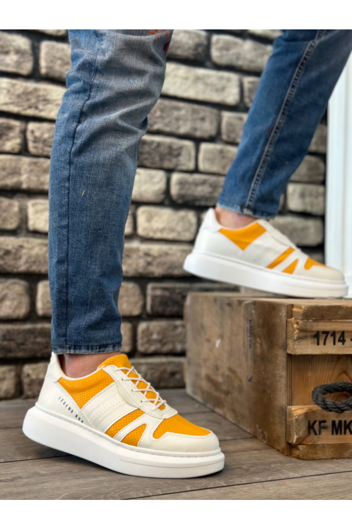 Bağcıklı Yanı Desenli Erkek Spor Ayakkabı BEYAZ HARDAL (BEYAZ TABAN) - Görsel 2
