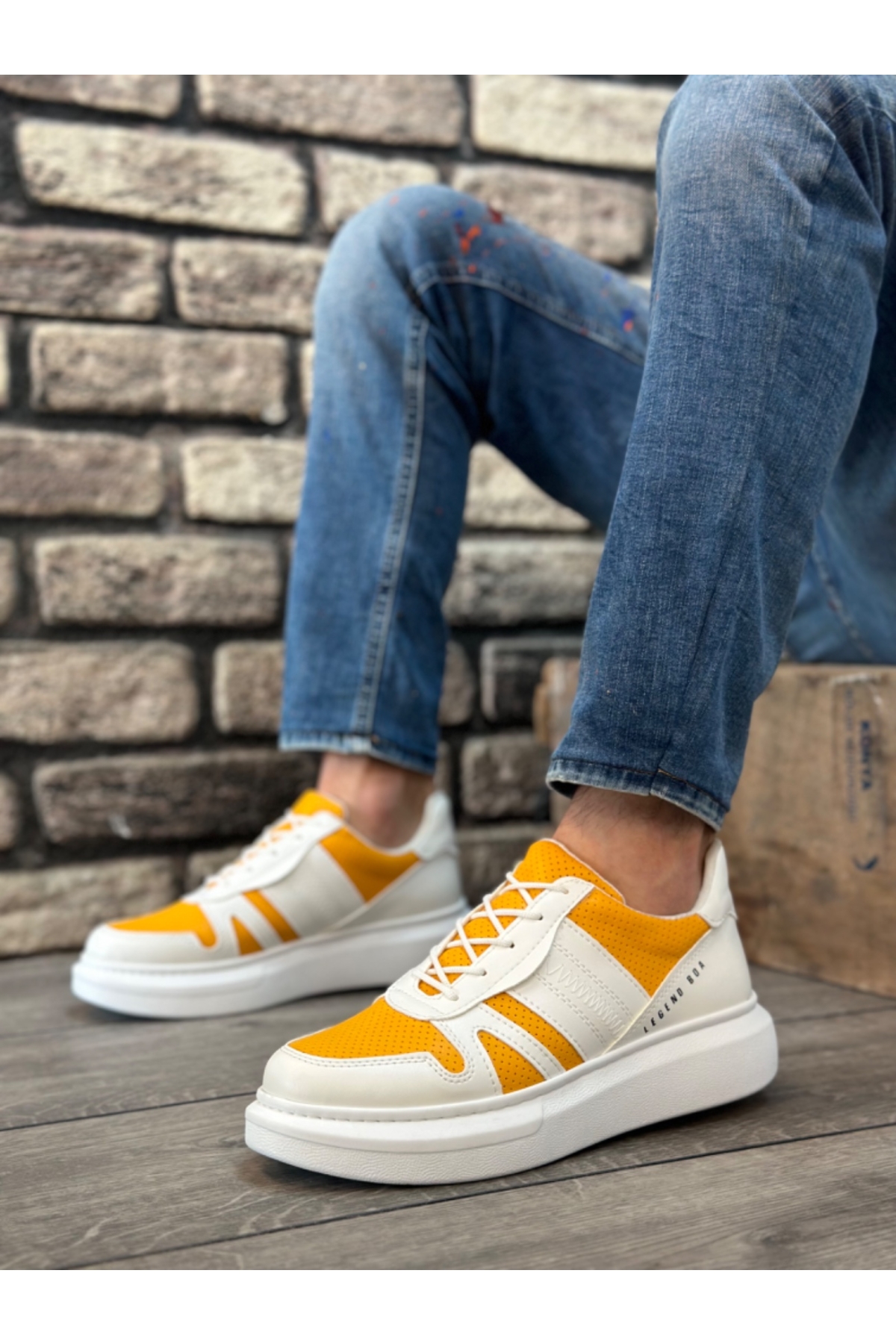 Bağcıklı Yanı Desenli Erkek Spor Ayakkabı BEYAZ HARDAL (BEYAZ TABAN) - Görsel 3