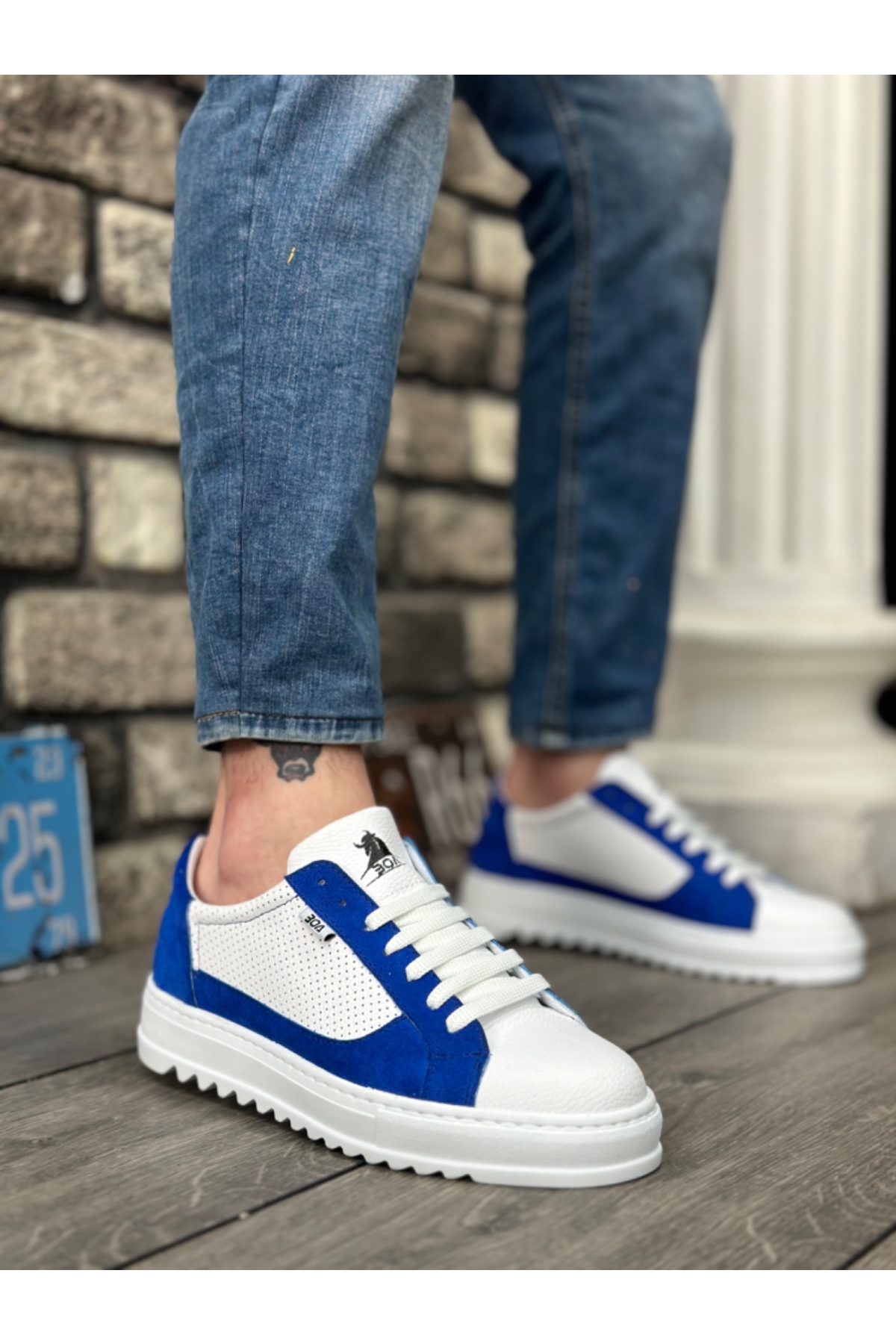 Bağcıklı Erkek Spor Ayakkabı BEYAZ MAVİ (BEYAZ TABAN) - Görsel 2