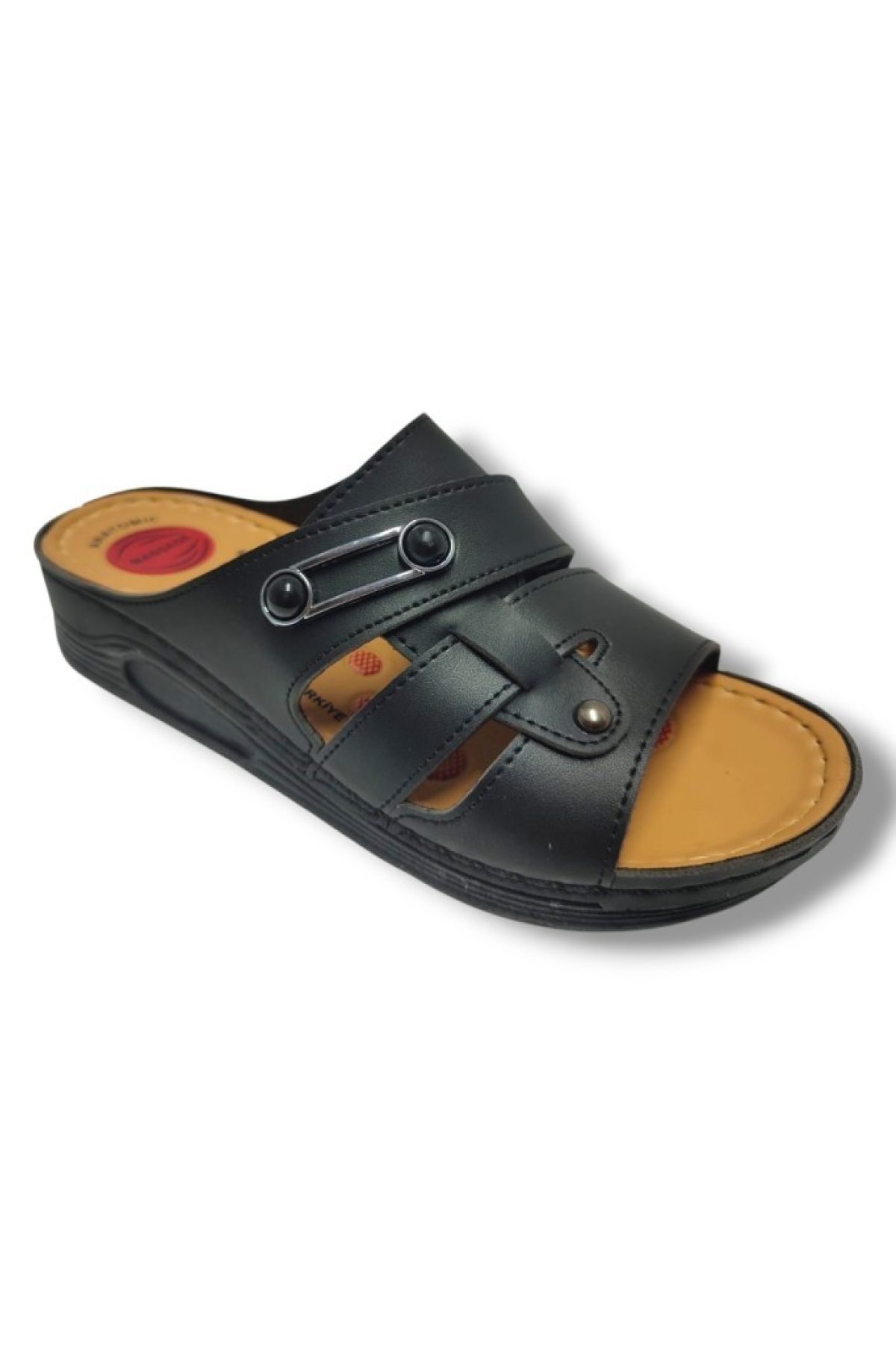 630-25 Deri Anatomik İnci Tokalı Kadın Terlik - Görsel 2