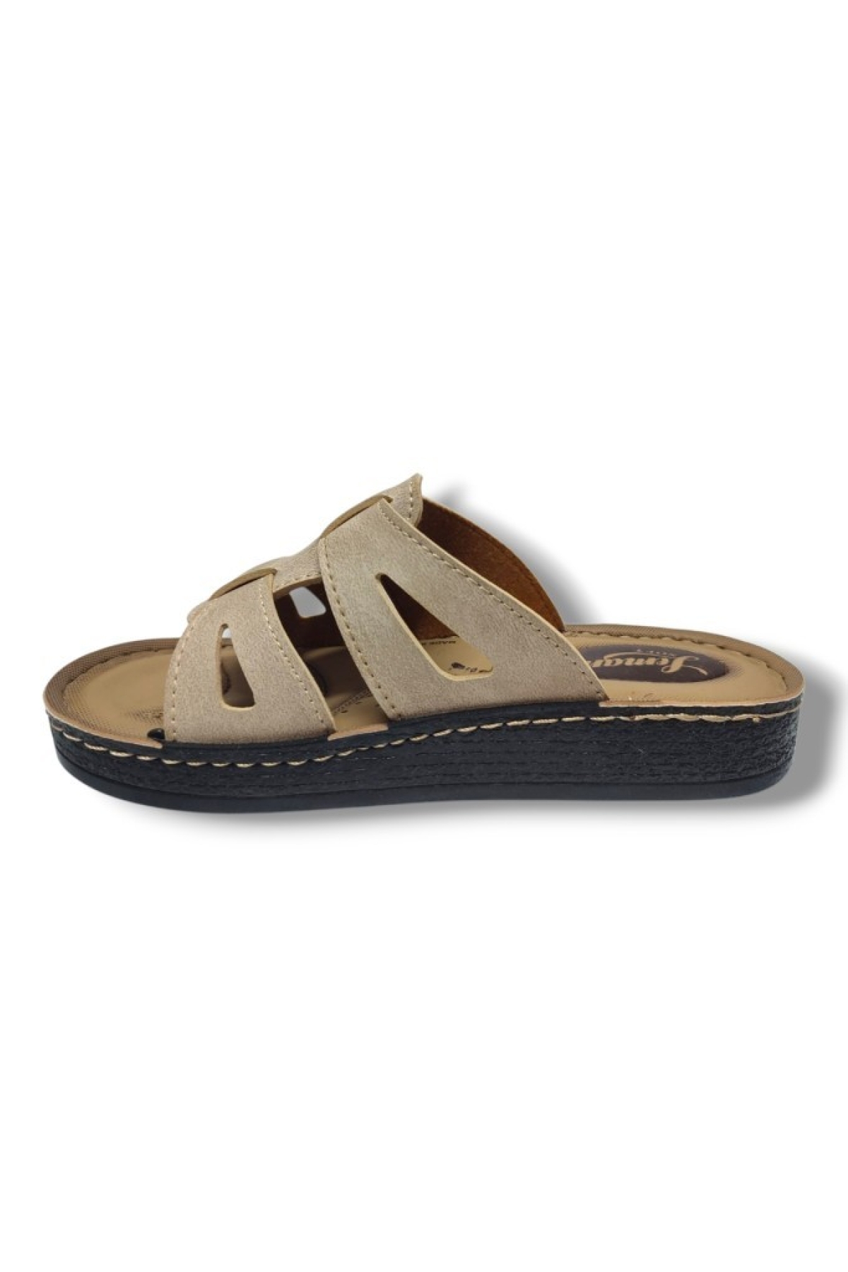 L301-25 Deri Anatomik Çift Kemer Bant Kadın Terlik - Görsel 4