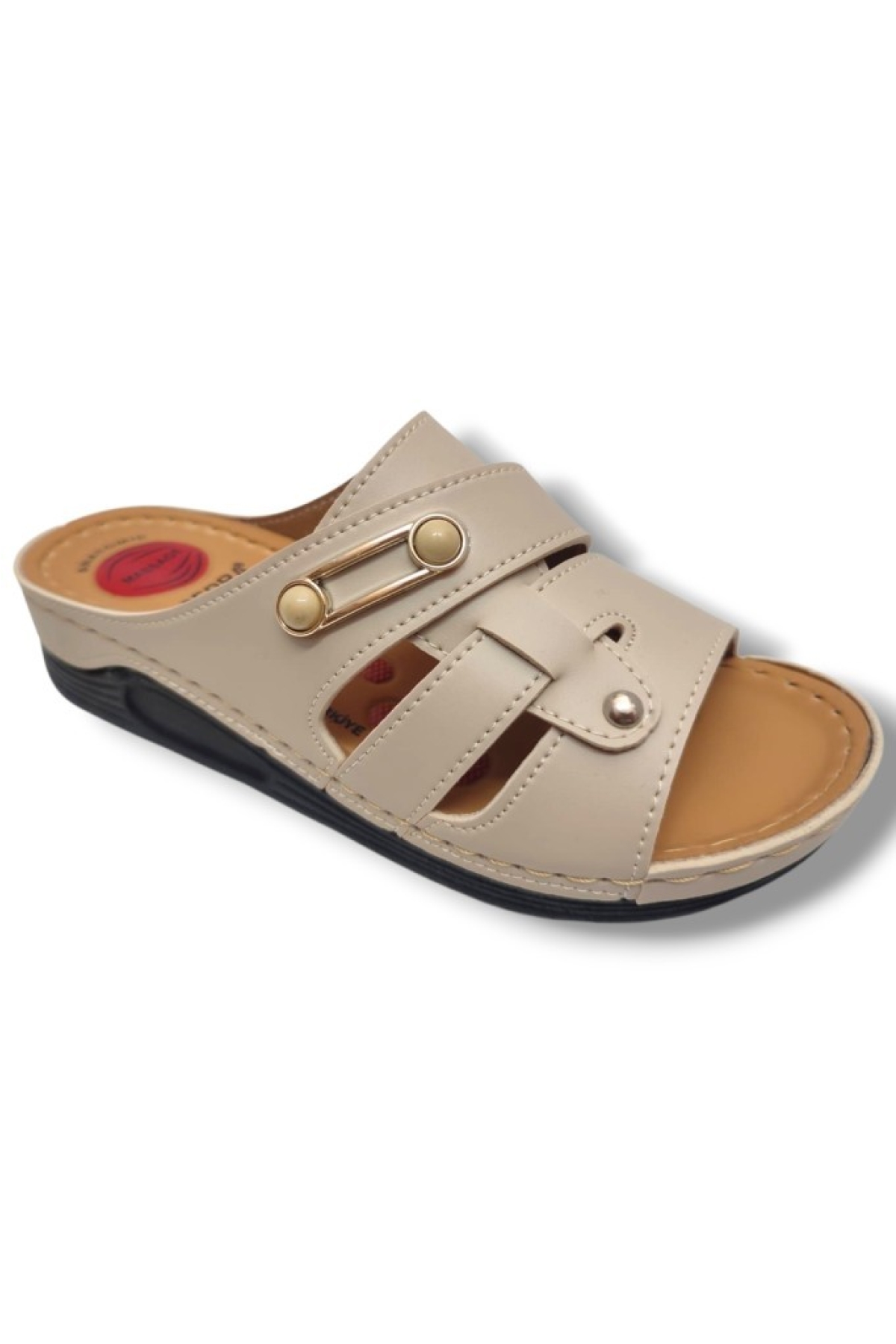 630-25 Deri Anatomik İnci Tokalı Kadın Terlik - Görsel 2