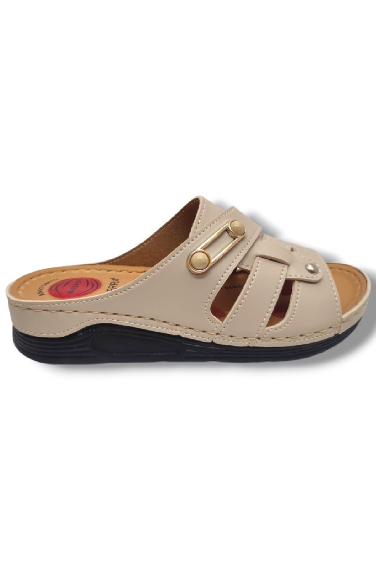 630-25 Deri Anatomik İnci Tokalı Kadın Terlik - Görsel 3