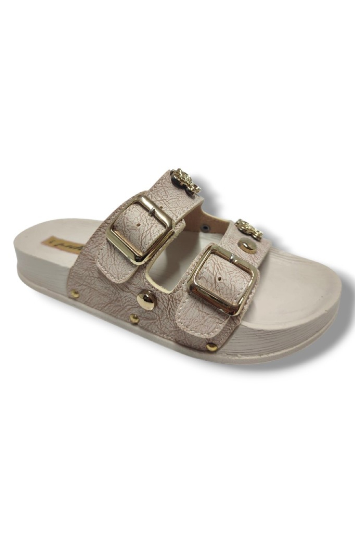 9001-25 Deri Çift Bant Tokalı Kadın Terlik - Görsel 2