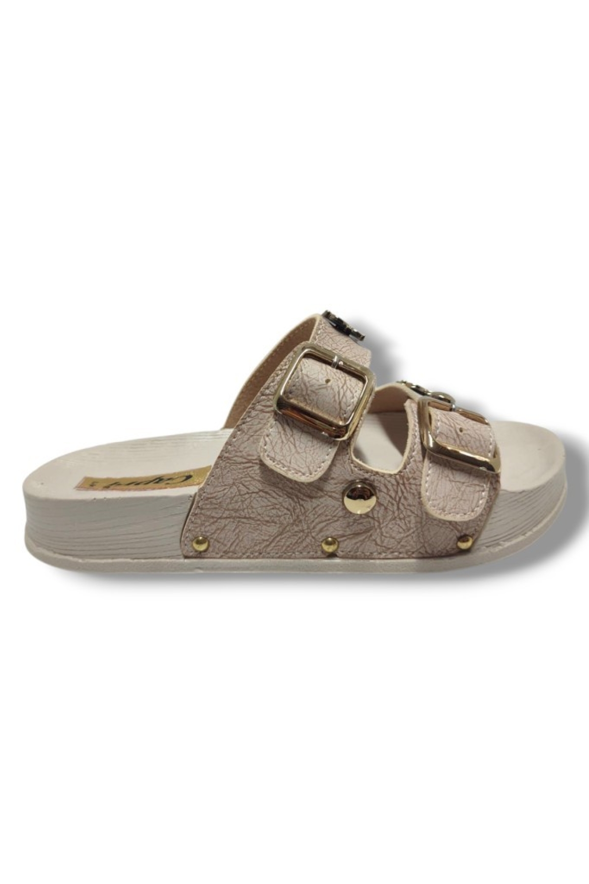 9001-25 Deri Çift Bant Tokalı Kadın Terlik - Görsel 3