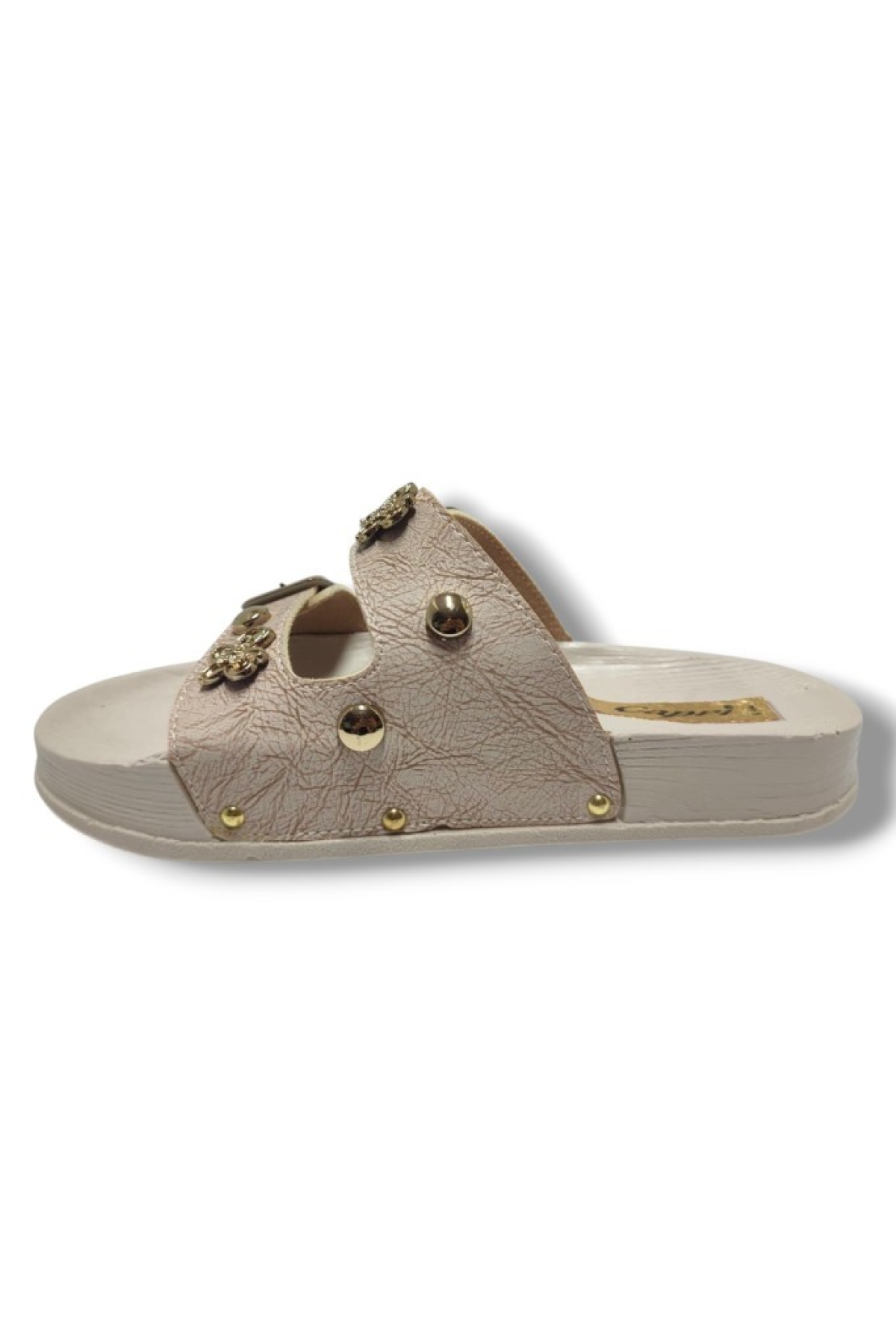 9001-25 Deri Çift Bant Tokalı Kadın Terlik - Görsel 4