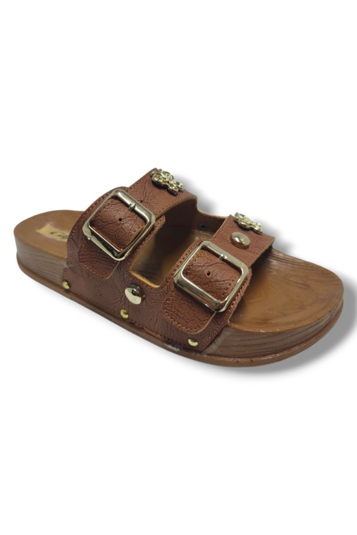 9001-25 Deri Çift Bant Tokalı Kadın Terlik - Görsel 2