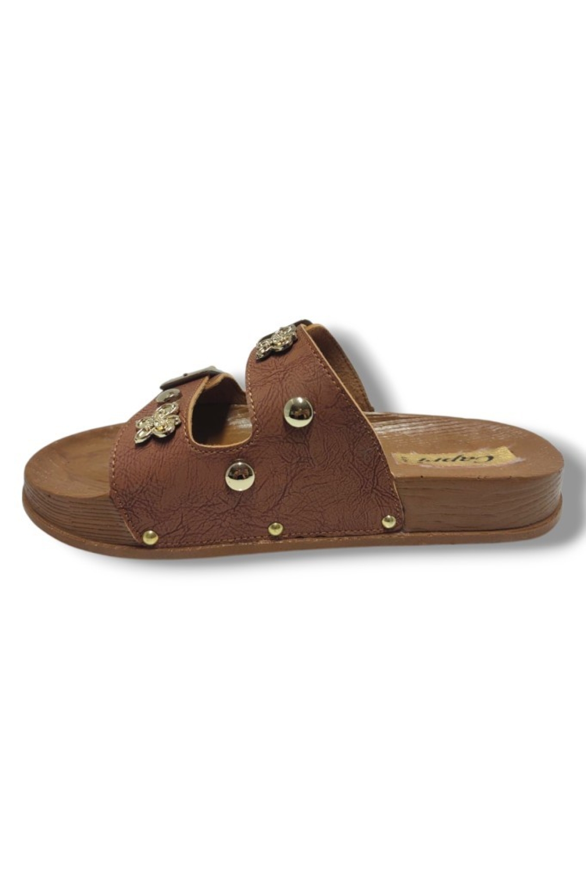9001-25 Deri Çift Bant Tokalı Kadın Terlik - Görsel 4