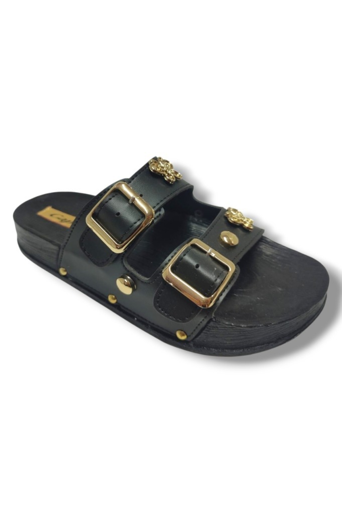 9001-25 Deri Çift Bant Tokalı Kadın Terlik - Görsel 2