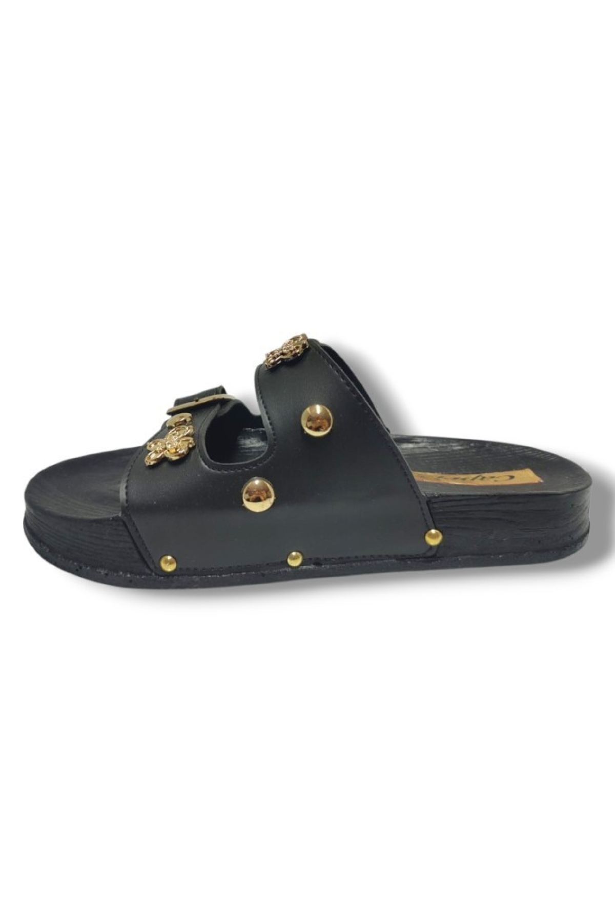 9001-25 Deri Çift Bant Tokalı Kadın Terlik - Görsel 4