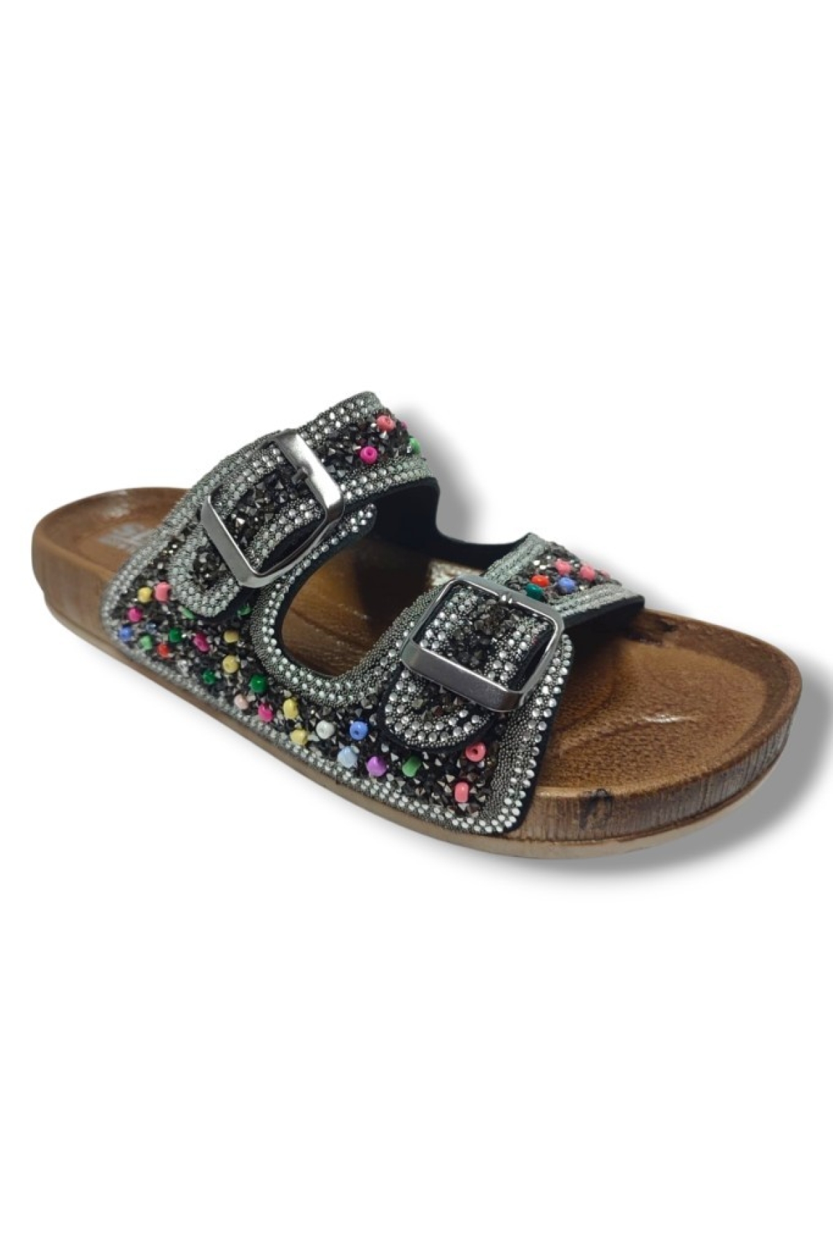 6123-25 Çift Bant Boncuklu Taşlı Kadın Terlik - Görsel 2