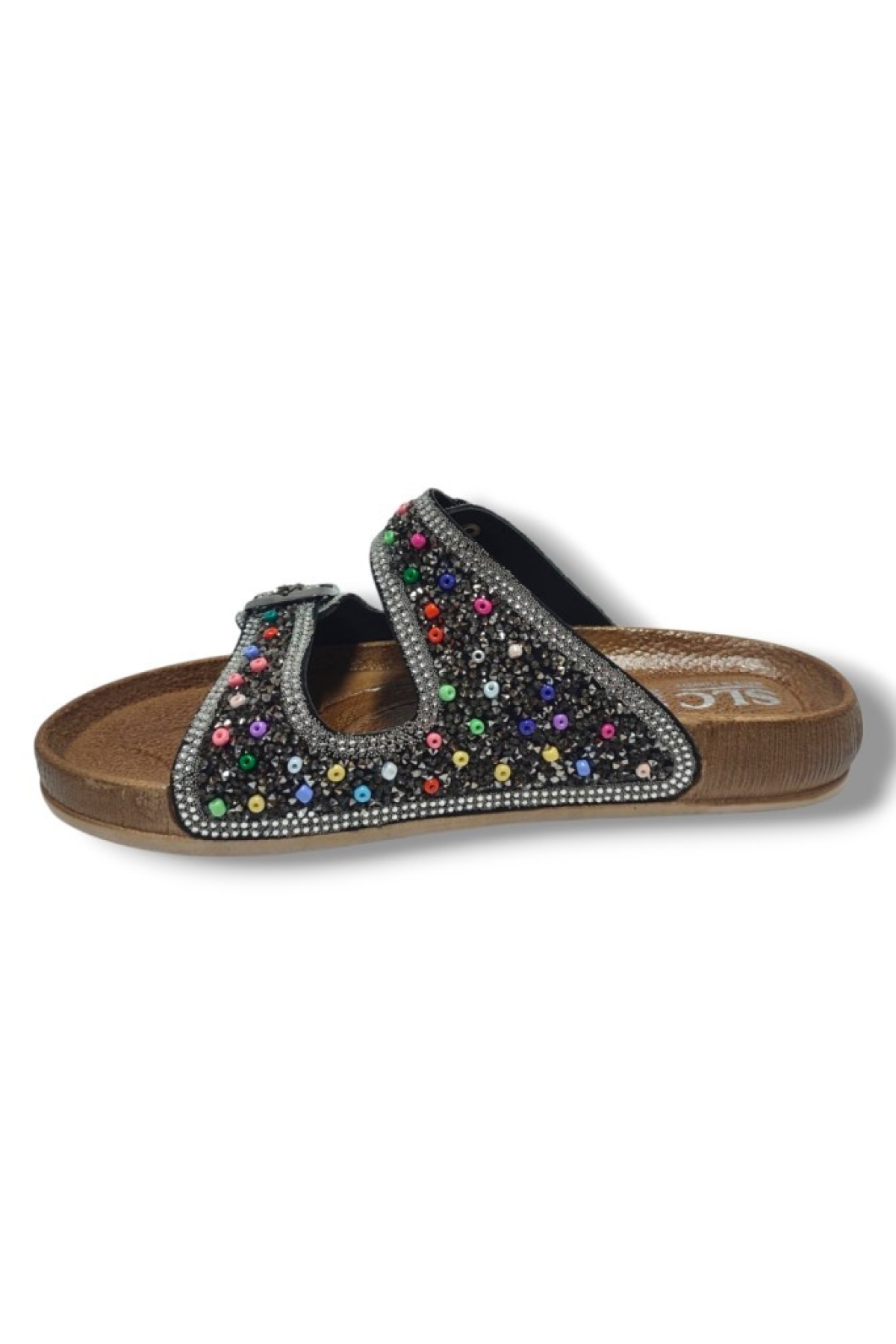 6123-25 Çift Bant Boncuklu Taşlı Kadın Terlik - Görsel 4