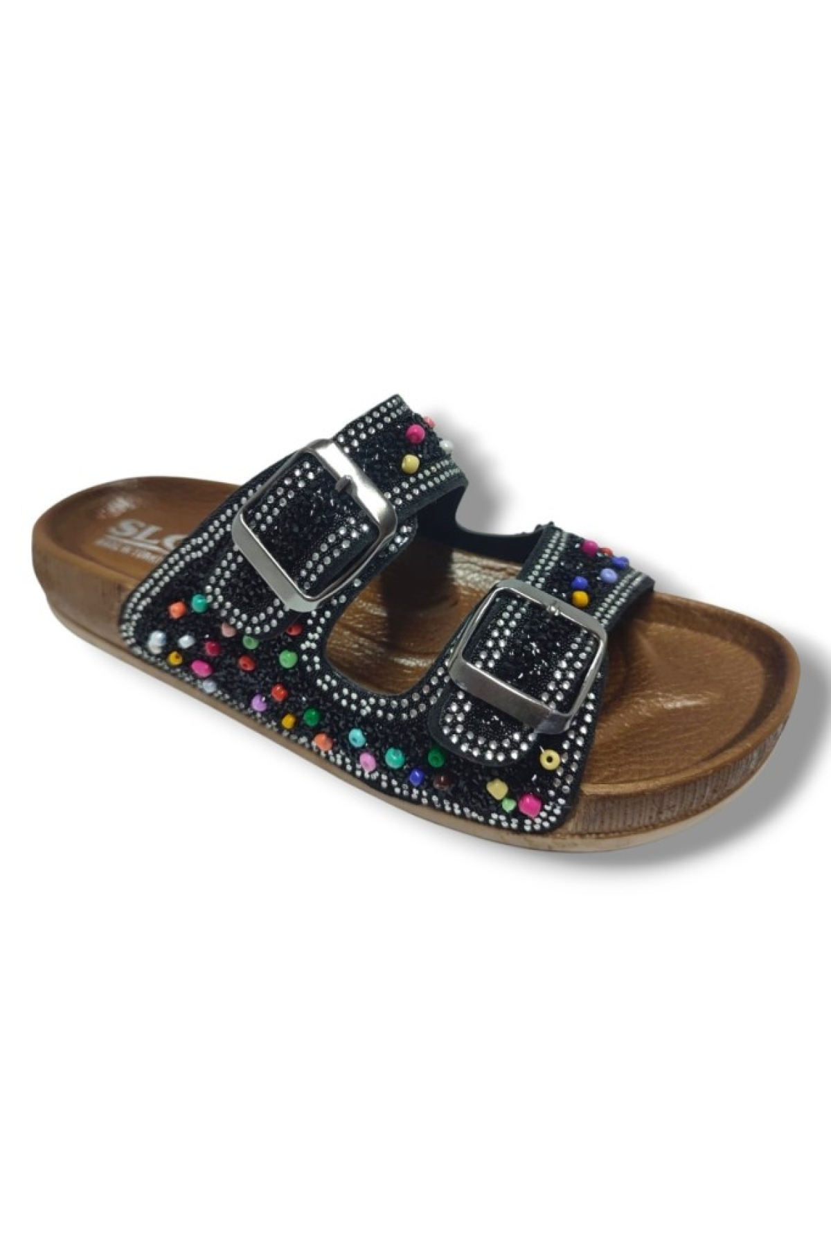 6123-25 Çift Bant Boncuklu Taşlı Kadın Terlik - Görsel 2
