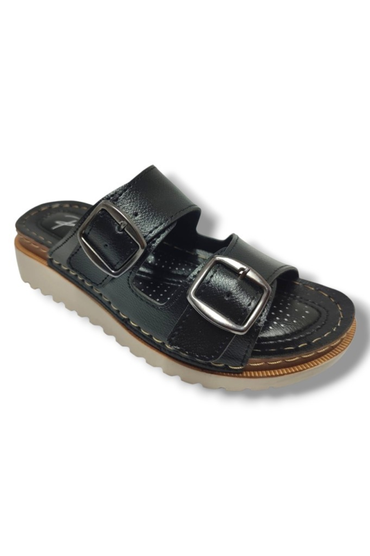 3012-25 Deri Anatomik Soft Çift Bant Kadın Terlik - Görsel 2