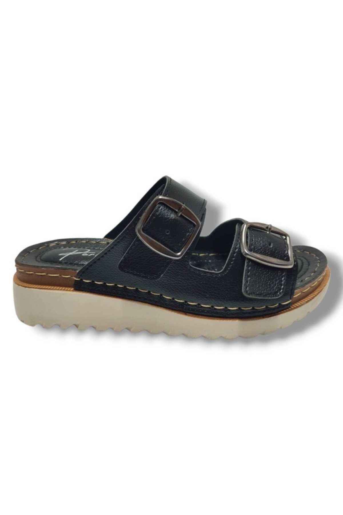 3012-25 Deri Anatomik Soft Çift Bant Kadın Terlik - Görsel 3