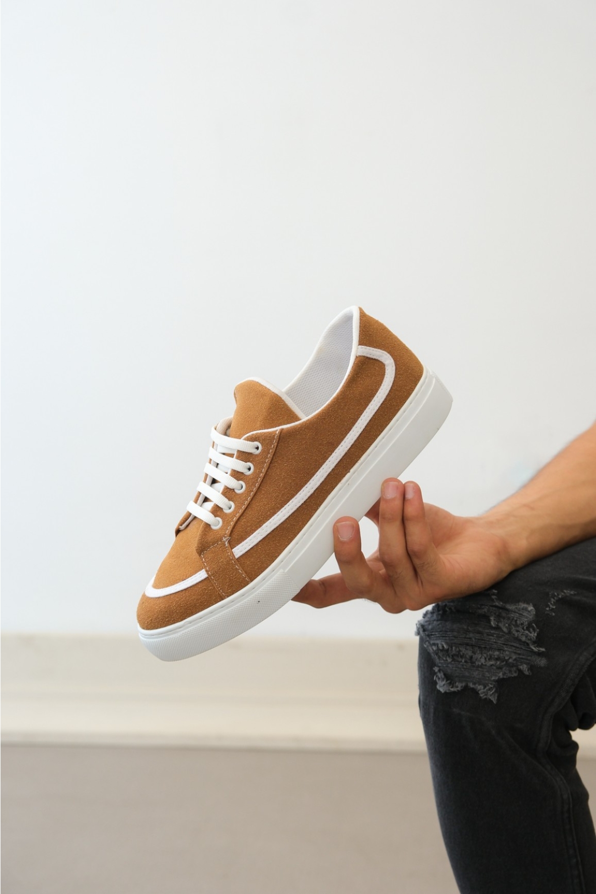 Bağcıklı Erkek Spor Ayakkabı TABA (BEYAZ TABAN) - Görsel 6