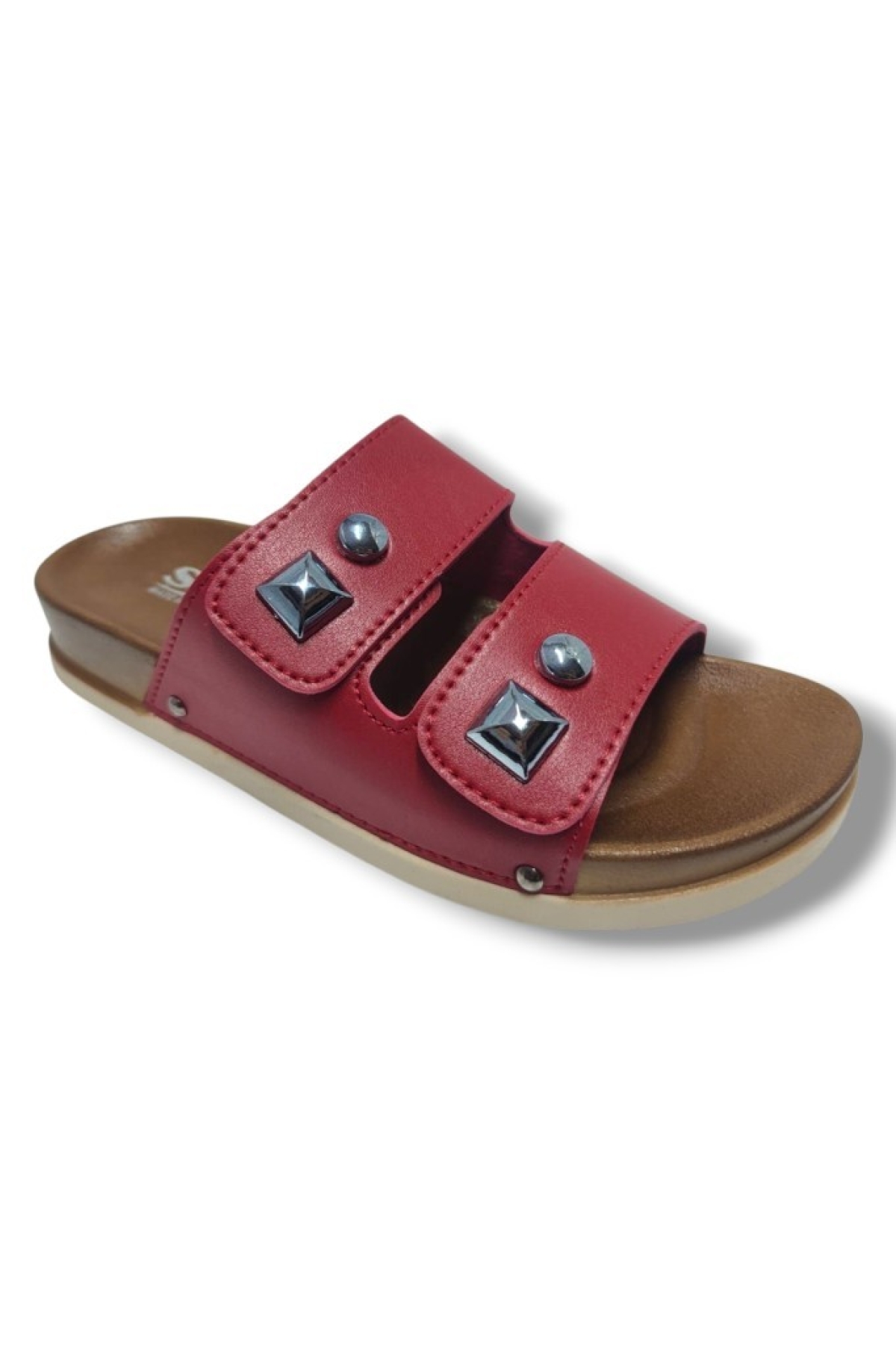 8104-25 Deri Çift Bant Tokalı Kadın Terlik - Görsel 2