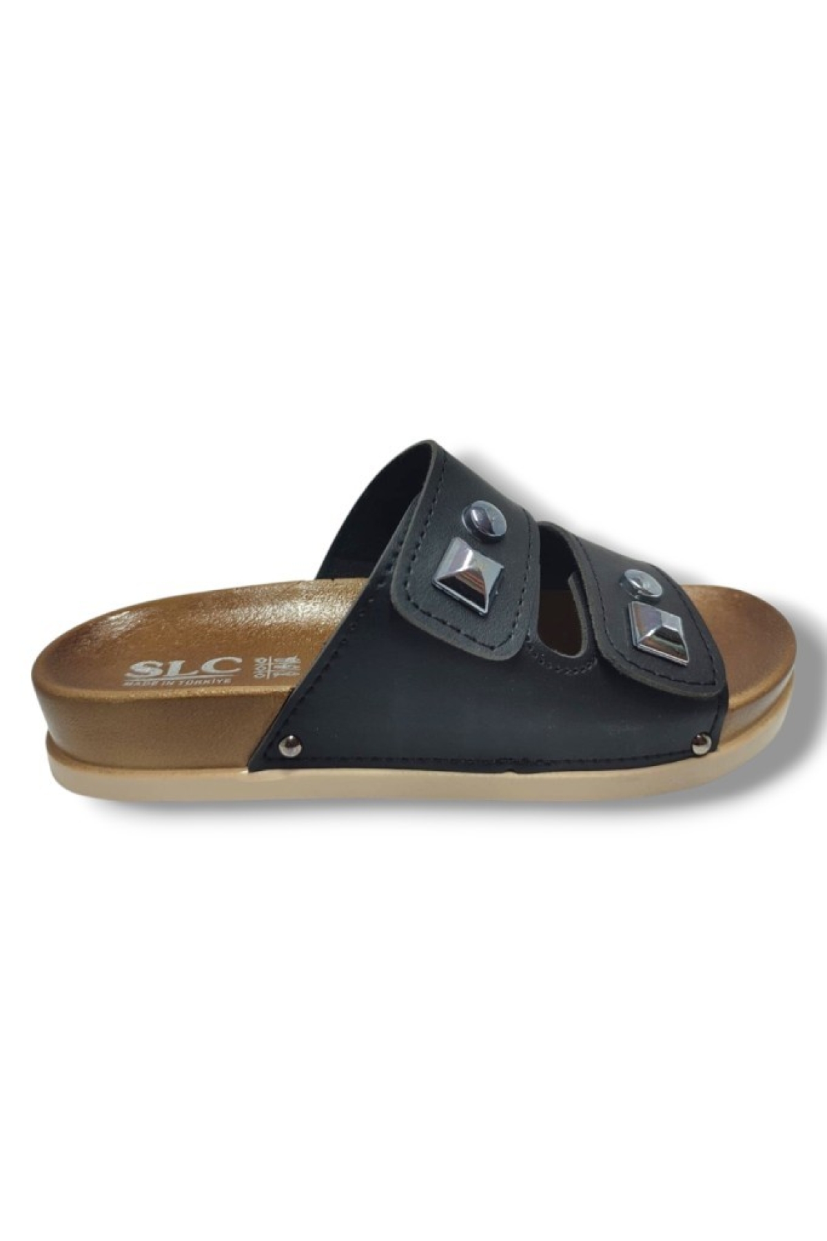 8104-25 Deri Çift Bant Tokalı Kadın Terlik - Görsel 3