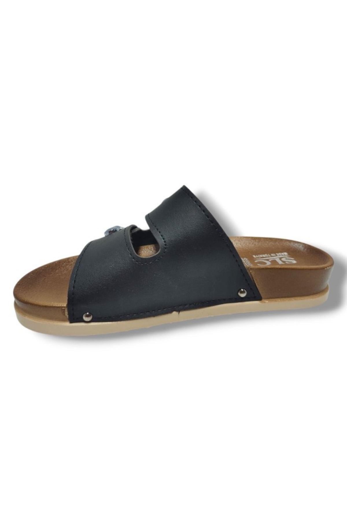 8104-25 Deri Çift Bant Tokalı Kadın Terlik - Görsel 4