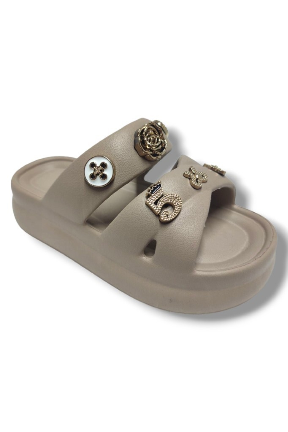 Twingo 510-25 Eva Taşlı Çift Bantlı Kalın Taban Kadın Terlik - Görsel 2