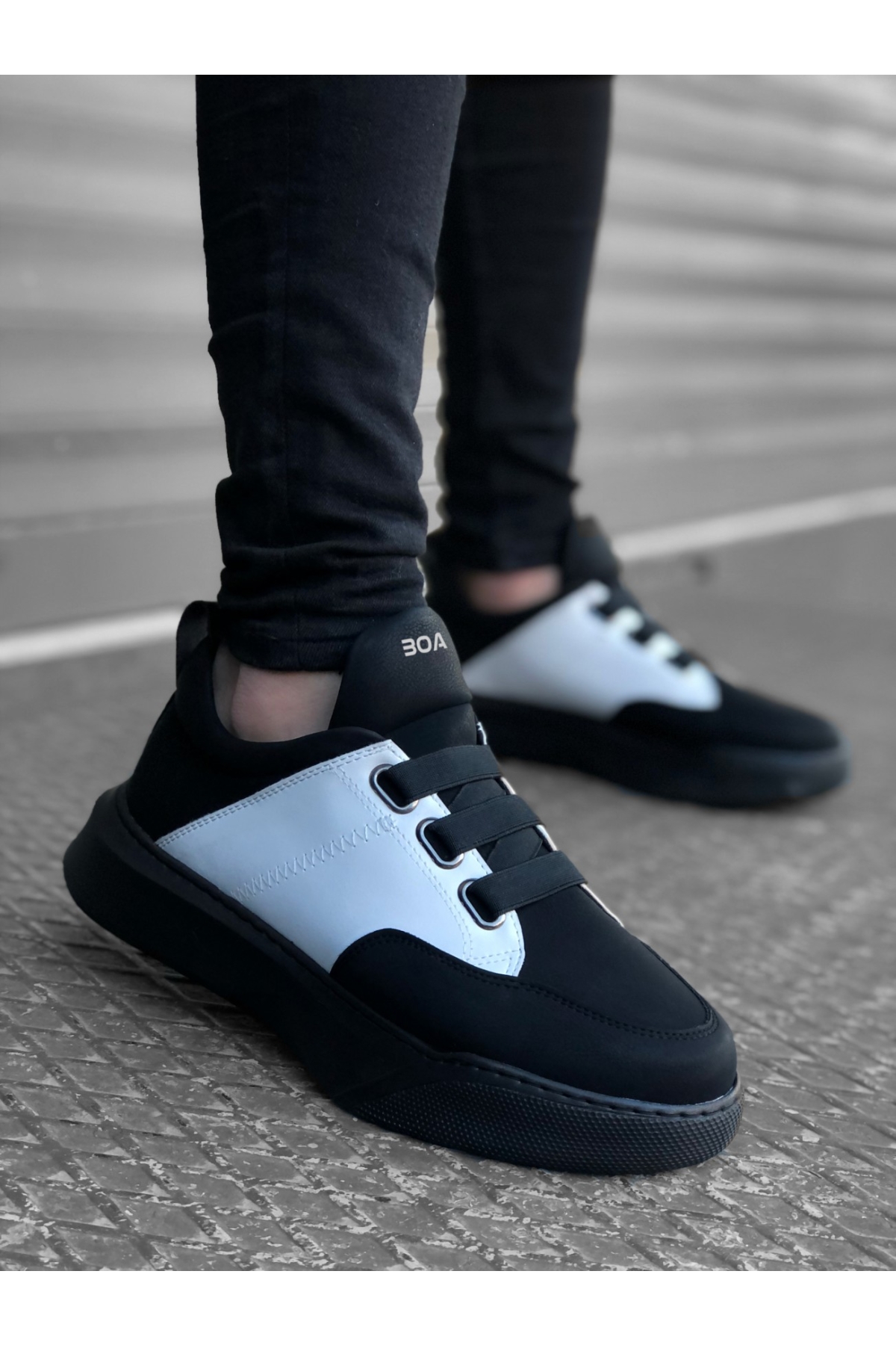 Bantlı Erkek Spor Ayakkabı SİYAH BEYAZ (SİYAH TABAN) - Görsel 2