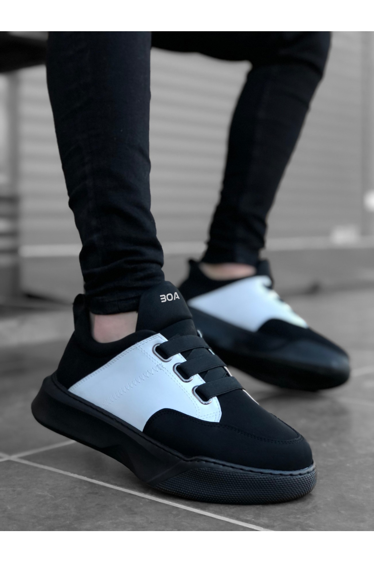 Bantlı Erkek Spor Ayakkabı SİYAH BEYAZ (SİYAH TABAN) - Görsel 3