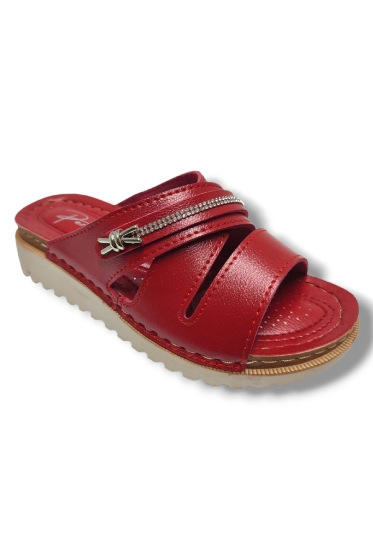 3001-25 Deri Anatomik Soft Çapraz Bant Şerit Taşlı Kadın Terlik - Görsel 2