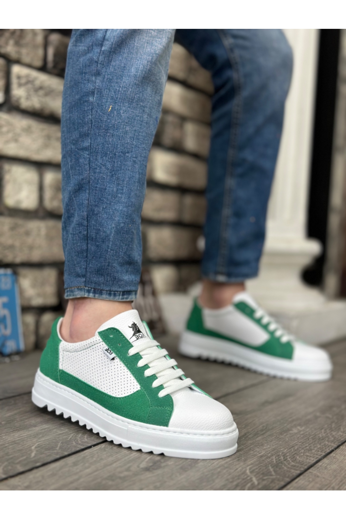 Bağcıklı Erkek Spor Ayakkabı BEYAZ YEŞİL (BEYAZ TABAN) - Görsel 2