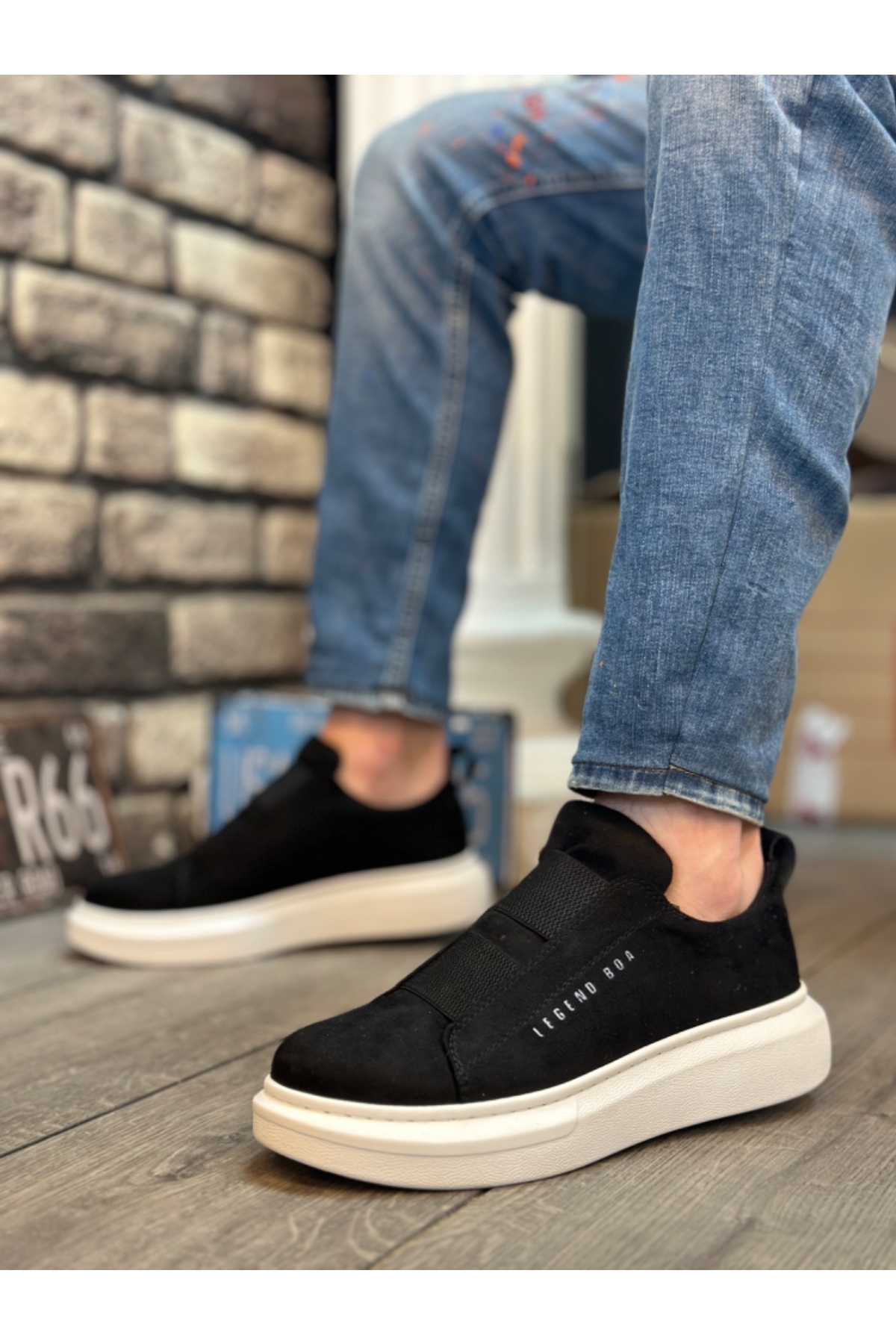 Bağcıksız Çift Bant Erkek Ayakkabı SİYAH (BEYAZ TABAN) - Görsel 3