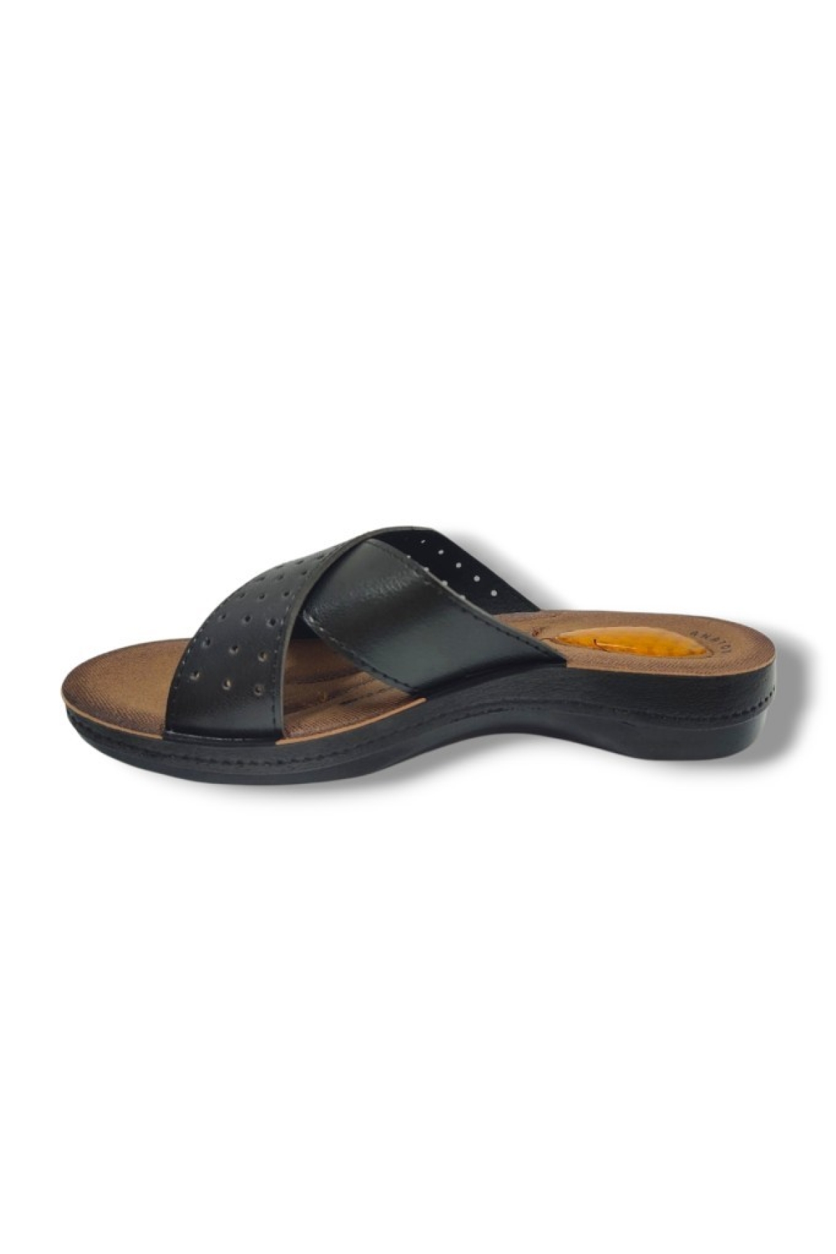 40371-25 Deri Anatomik Çapraz Kadın Terlik - Görsel 4