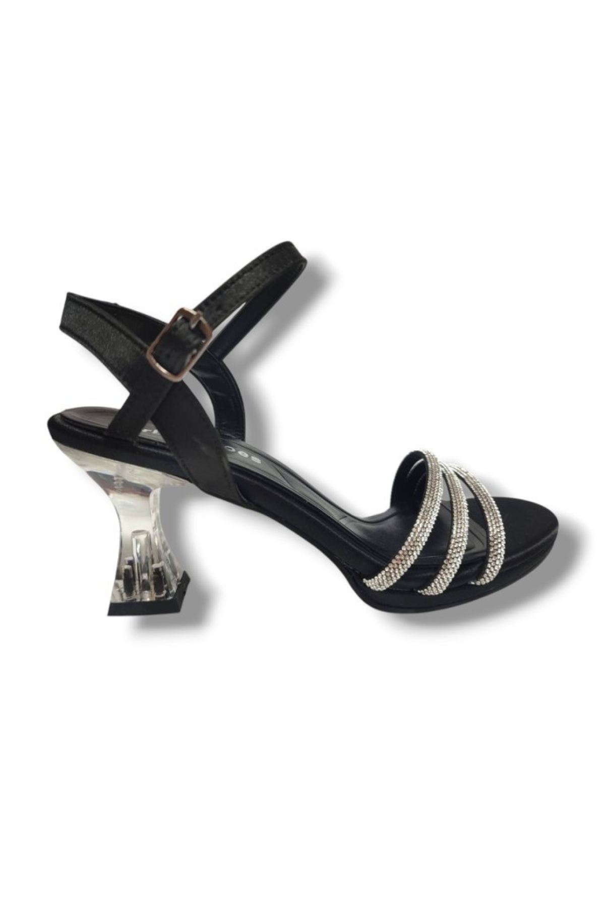 84-25 Deri Taşlı Şeffaf Topuk Anatomik Kadın Sandalet - Görsel 3