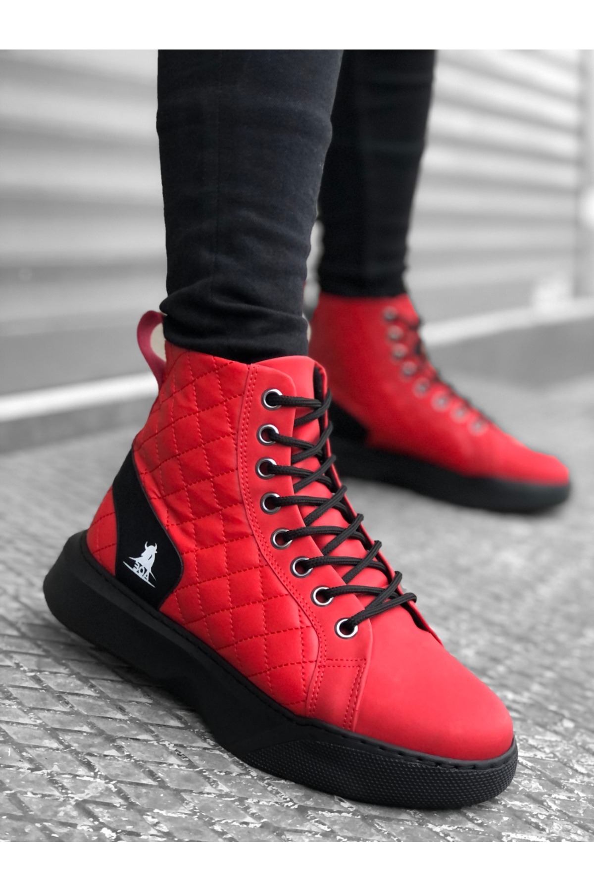 Bağcıklı Kapitone Erkek Spor Bot KIRMIZI (SİYAH TABAN) - Görsel 2
