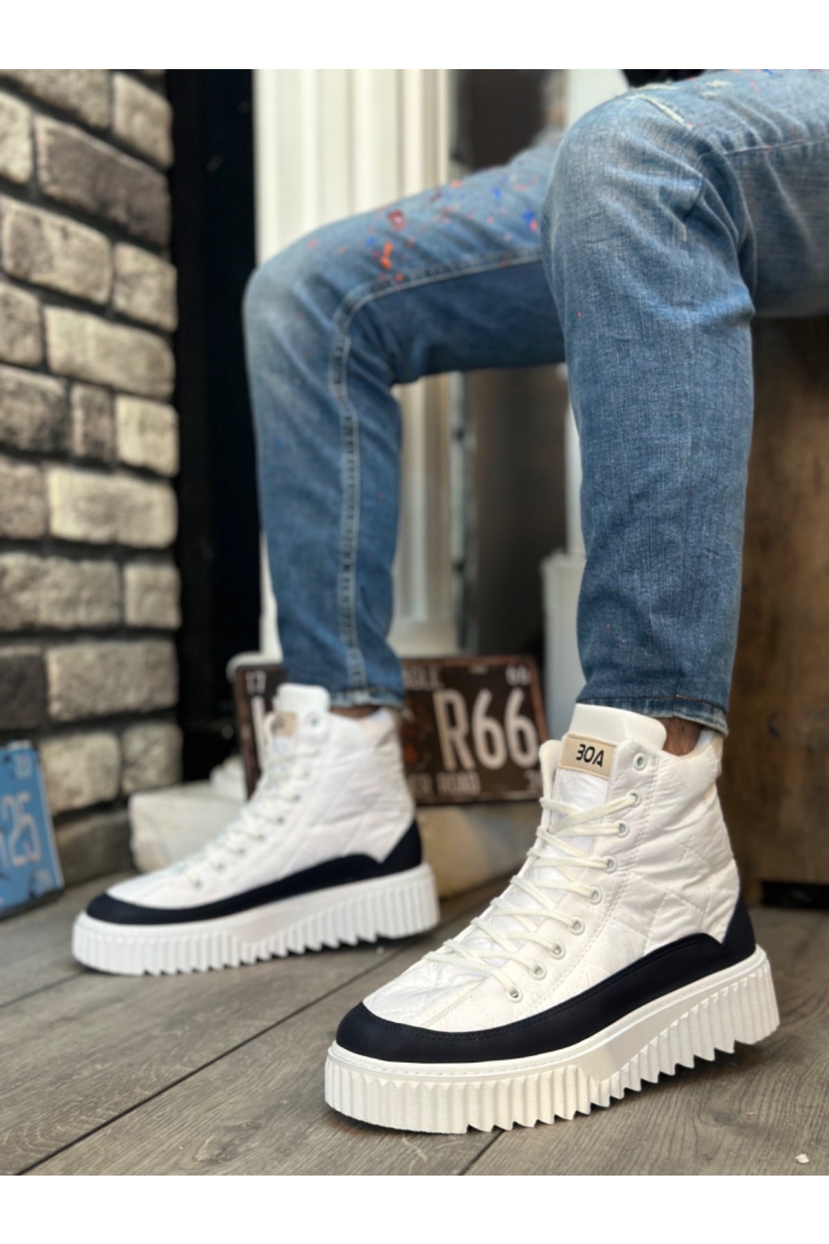 Bağcıklı Paraşüt Kumaş Lacivert Detaylı Erkek Spor Bot BEYAZ (BEYAZ TABAN) - Görsel 3