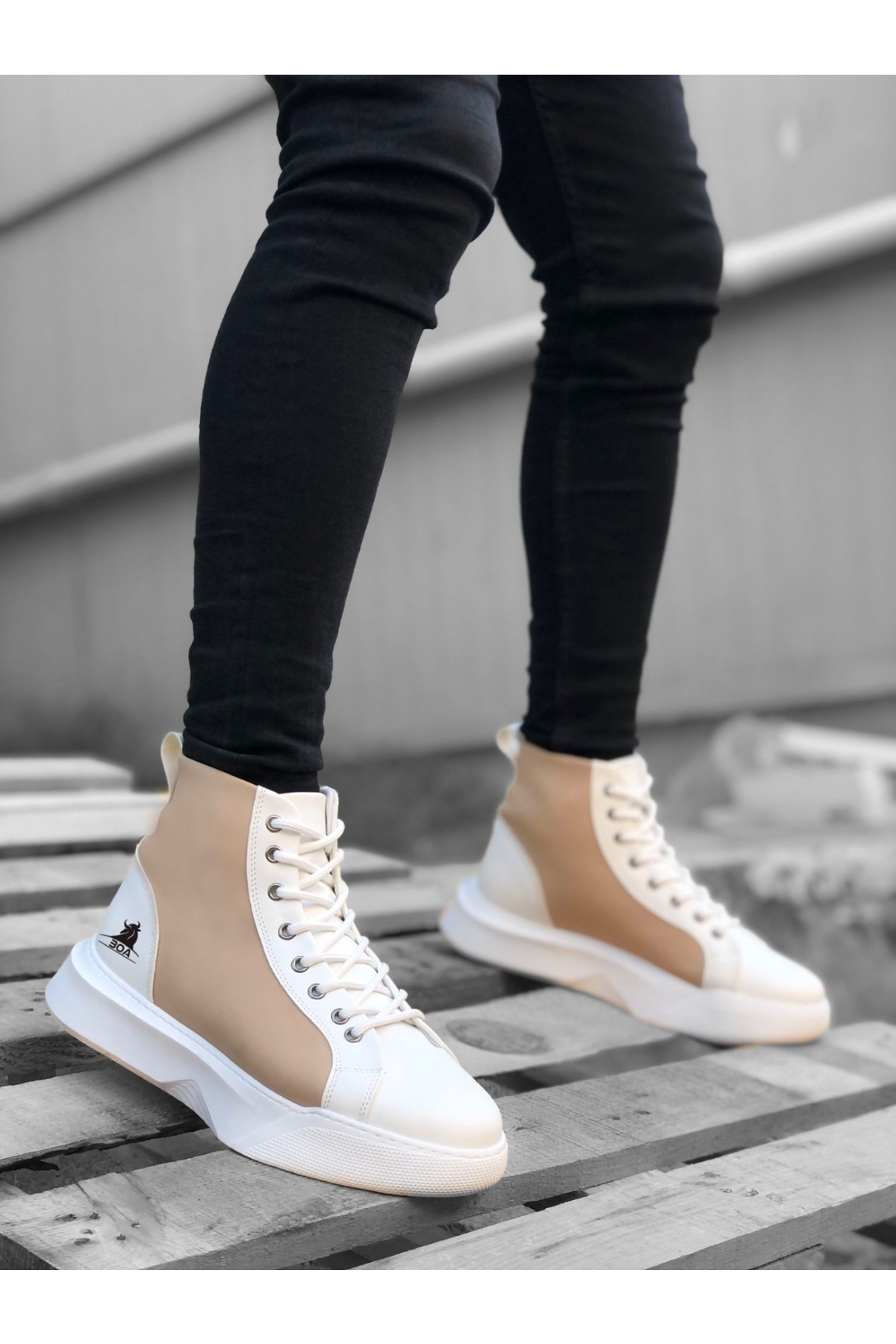 Bağcıklı Erkek Spor Bot BEYAZ KREM (BEYAZ TABAN) - Görsel 3