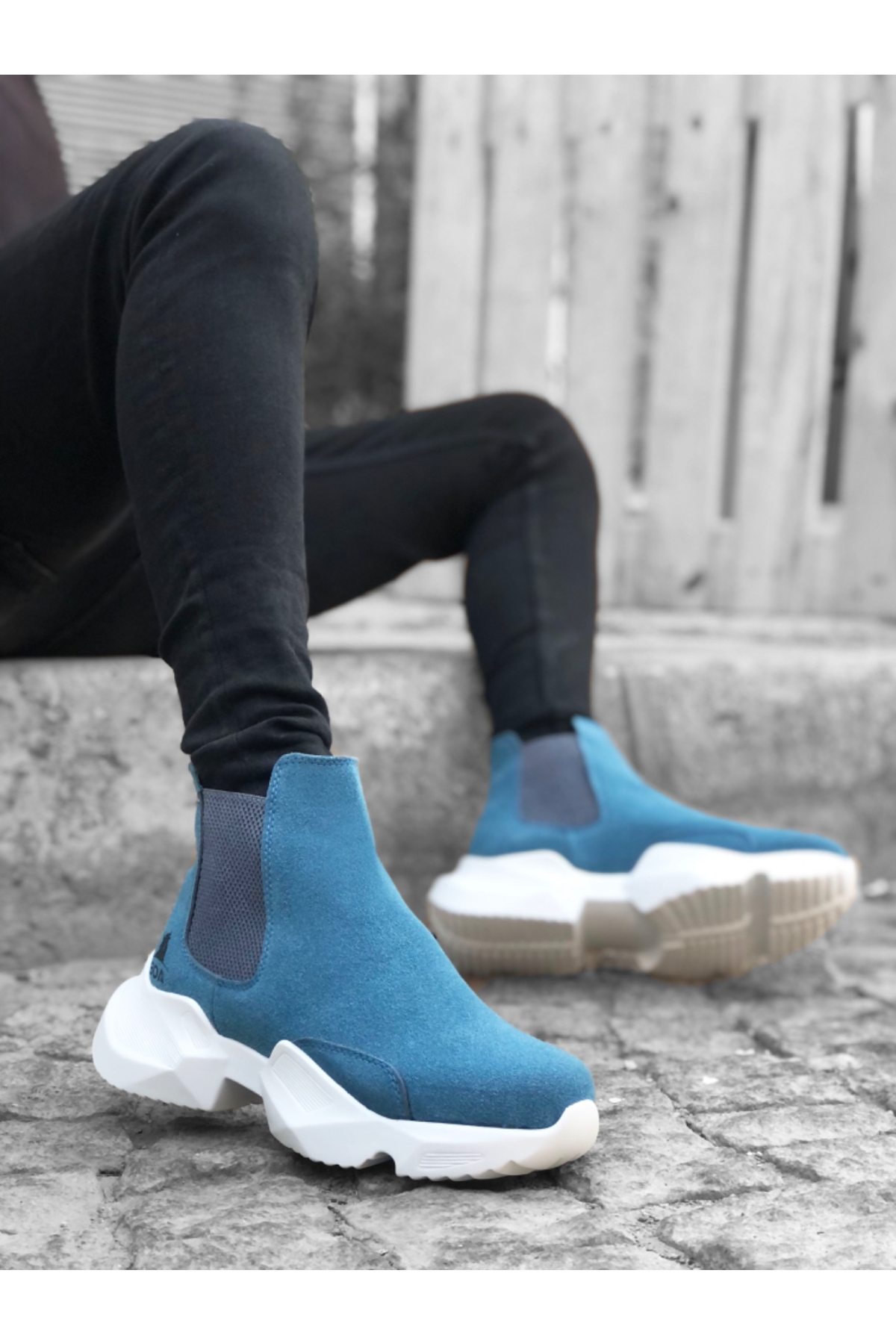 Lastikli Erkek Spor Bot MAVİ (BEYAZ TABAN) - Görsel 2
