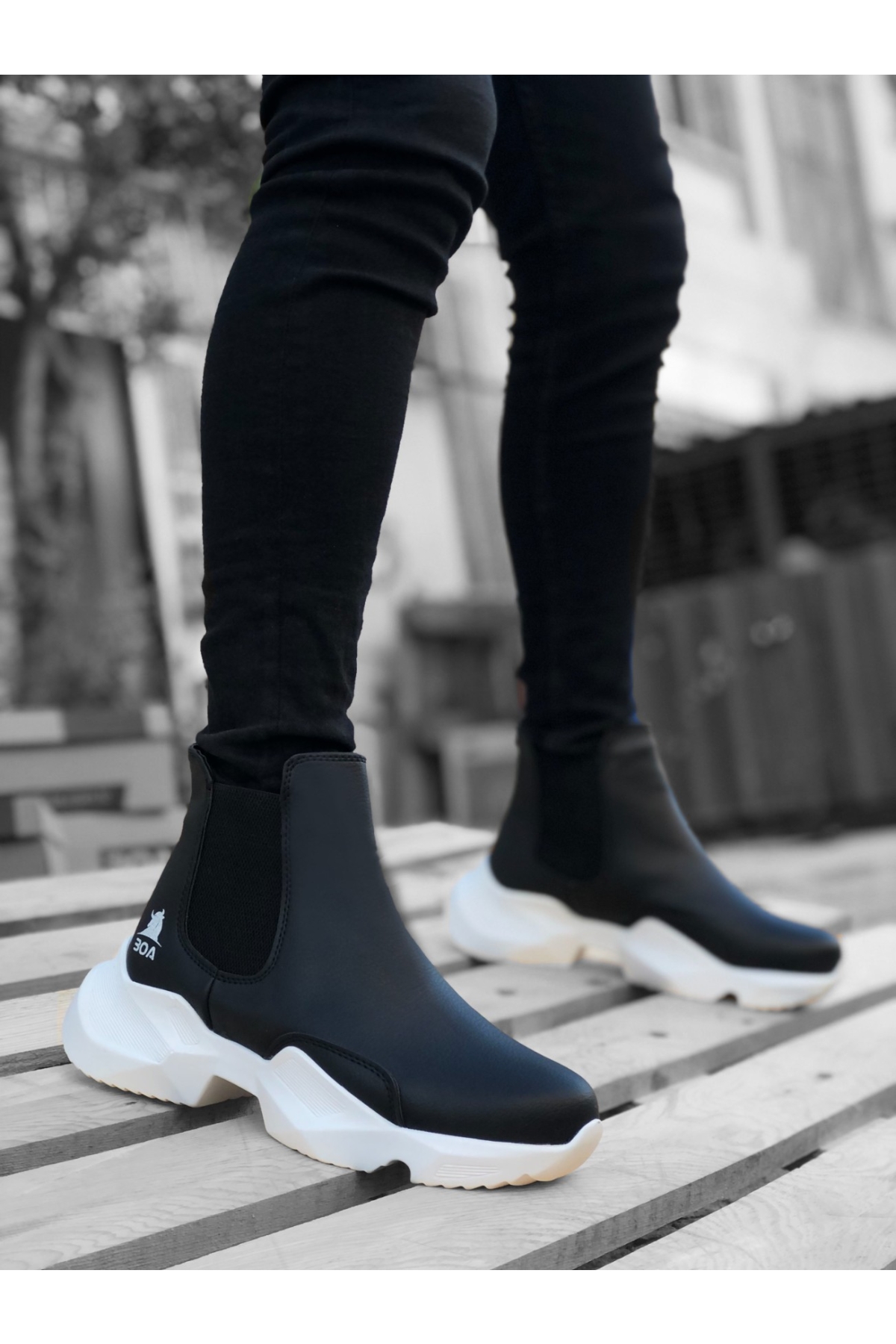 Lastikli Erkek Spor Bot SİYAH (BEYAZ TABAN) - Görsel 2