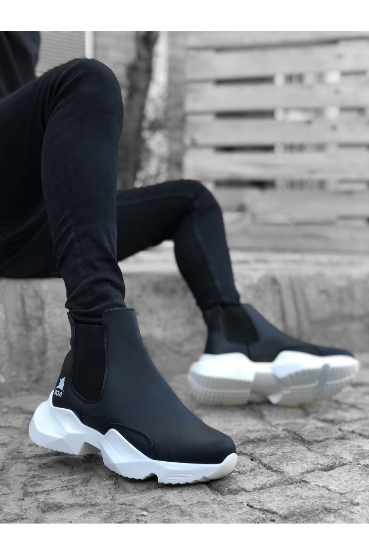 Lastikli Erkek Spor Bot SİYAH (BEYAZ TABAN) - Görsel 3