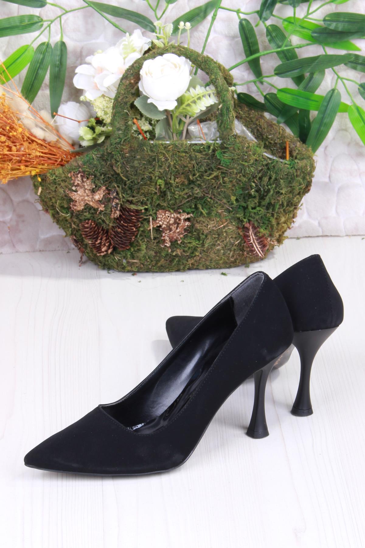 16308 Düz Sade Süet Rahat Şık Stiletto Yüksek Topuklu Kadın Ayakkabı - Görsel 5