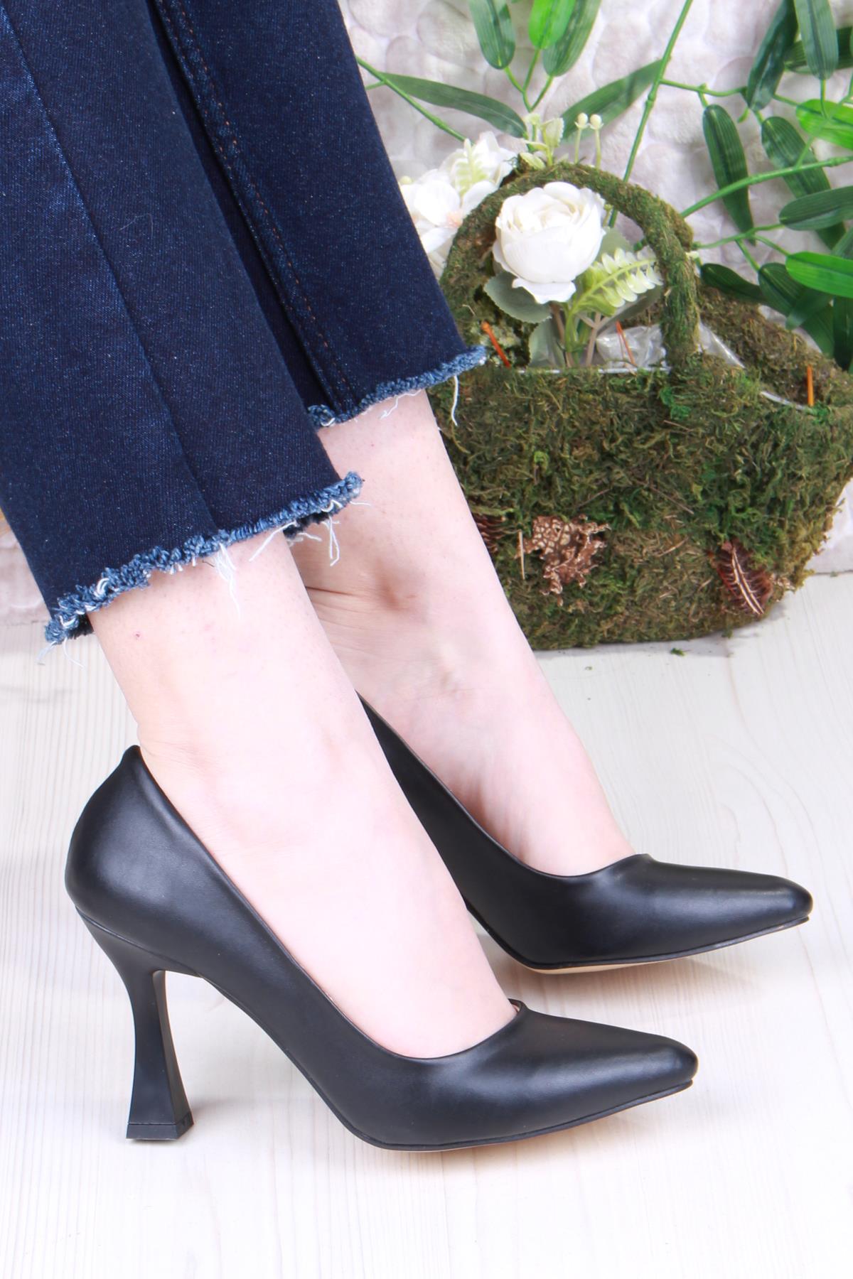 35707 Düz Sade Cilt Rahat Şık Stiletto Yüksek Topuklu Kadın Ayakkabı - Görsel 2