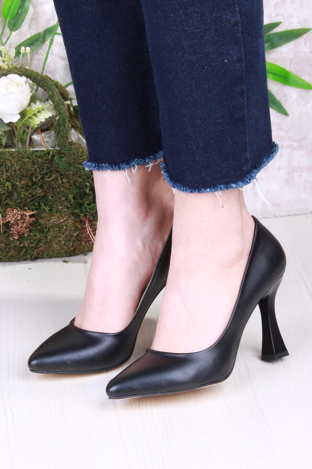 35707 Düz Sade Cilt Rahat Şık Stiletto Yüksek Topuklu Kadın Ayakkabı - Görsel 3